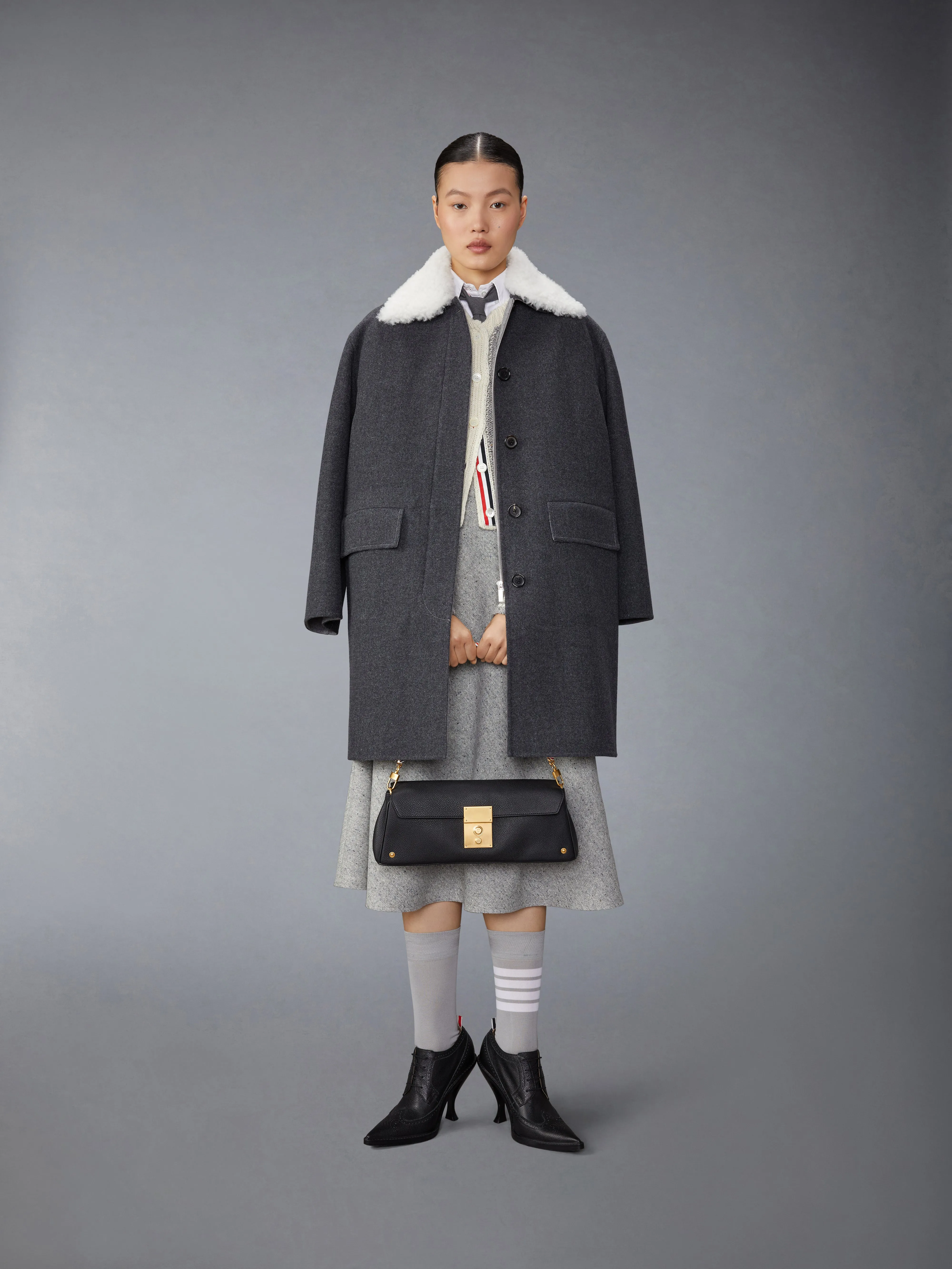 LIGHT WEIGHT IRISH DONEGAL TWEED MIDI A-LINE SIDE TAB SKIRT sold by Thom Browne product image thumbnail 4
