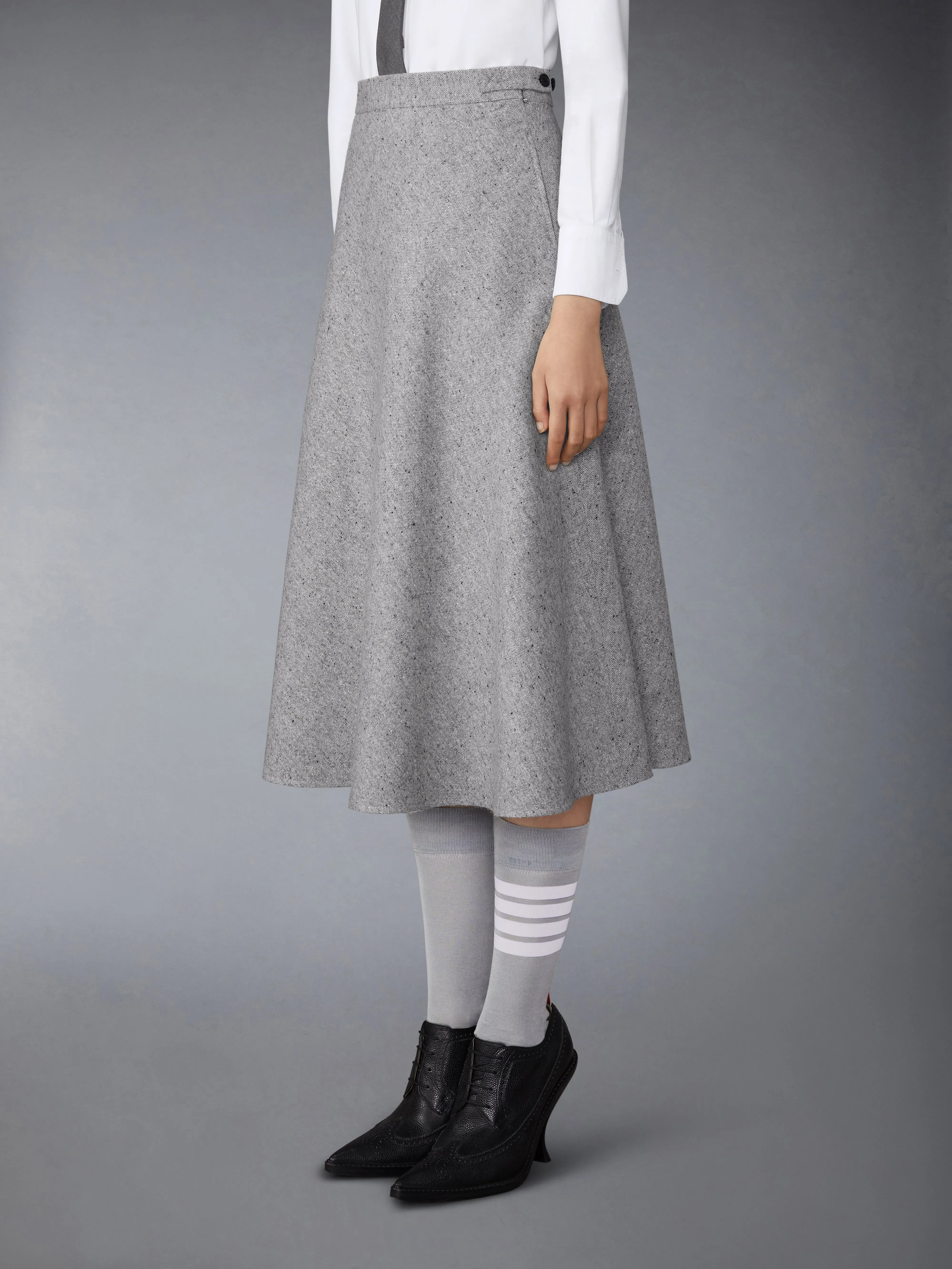 LIGHT WEIGHT IRISH DONEGAL TWEED MIDI A-LINE SIDE TAB SKIRT sold by Thom Browne product image thumbnail 2