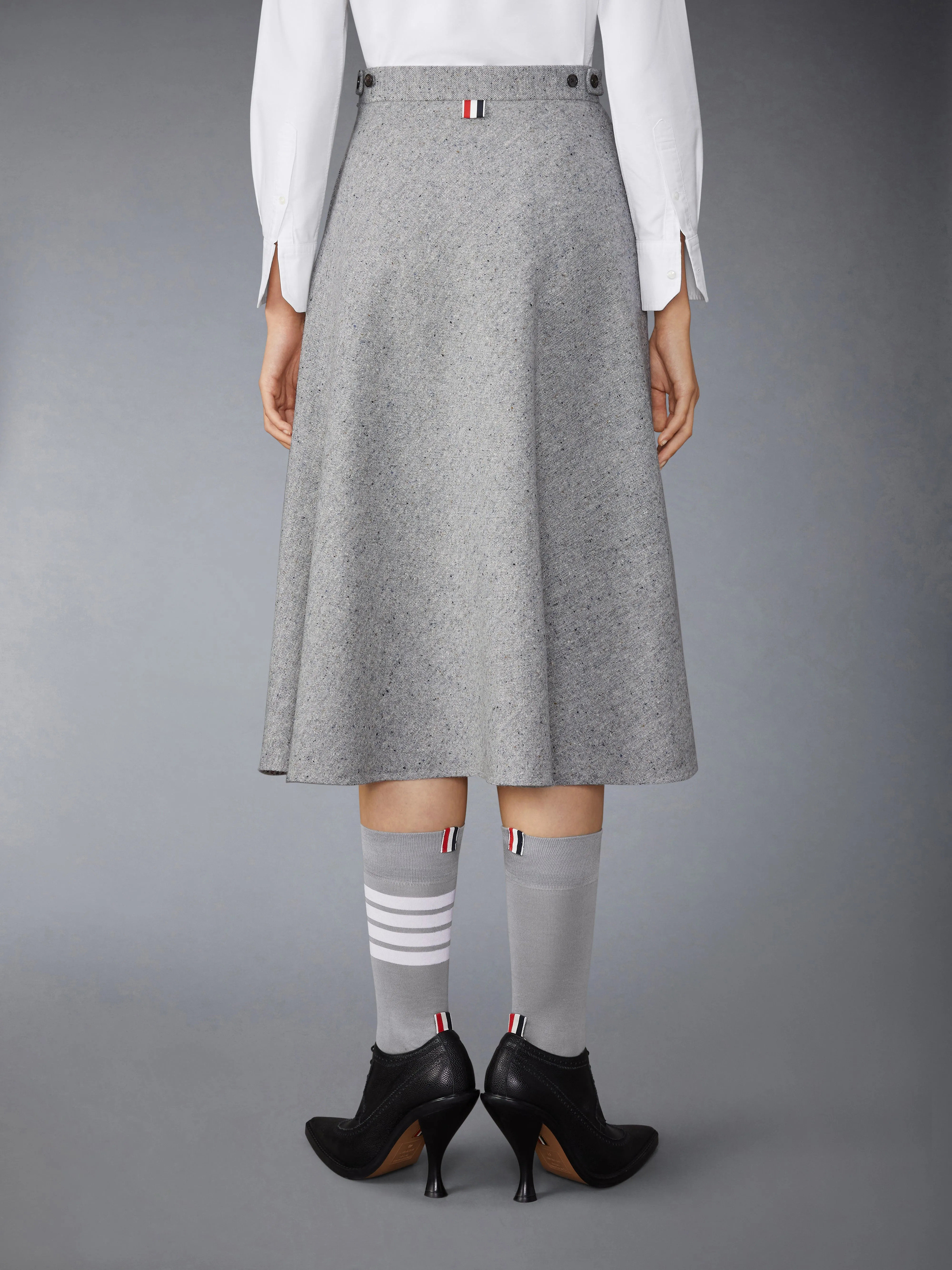 LIGHT WEIGHT IRISH DONEGAL TWEED MIDI A-LINE SIDE TAB SKIRT sold by Thom Browne product image thumbnail 3