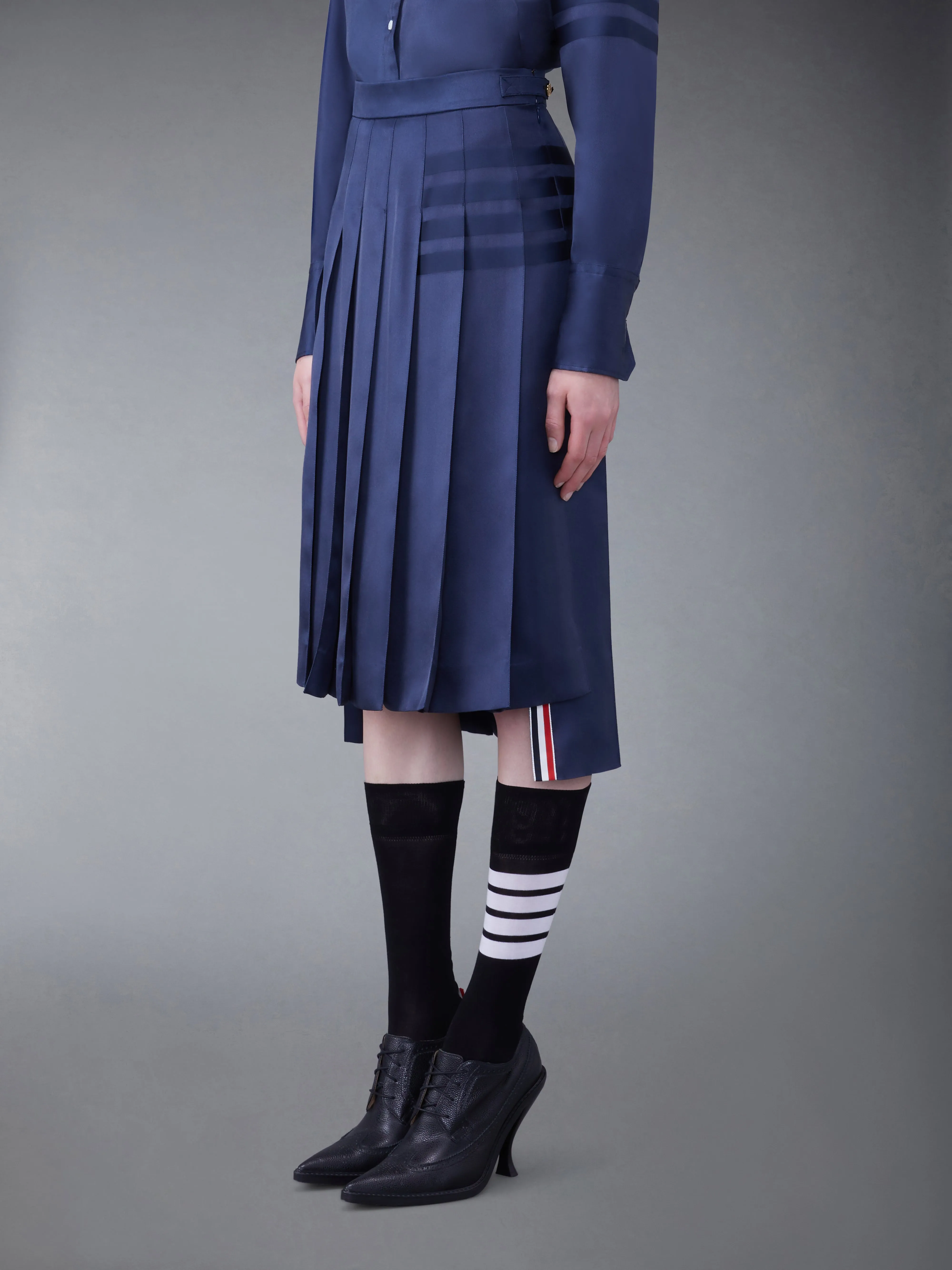 SILK TWILL 4-BAR MIDI PLEATED SKIRT sold by Thom Browne product image thumbnail 2
