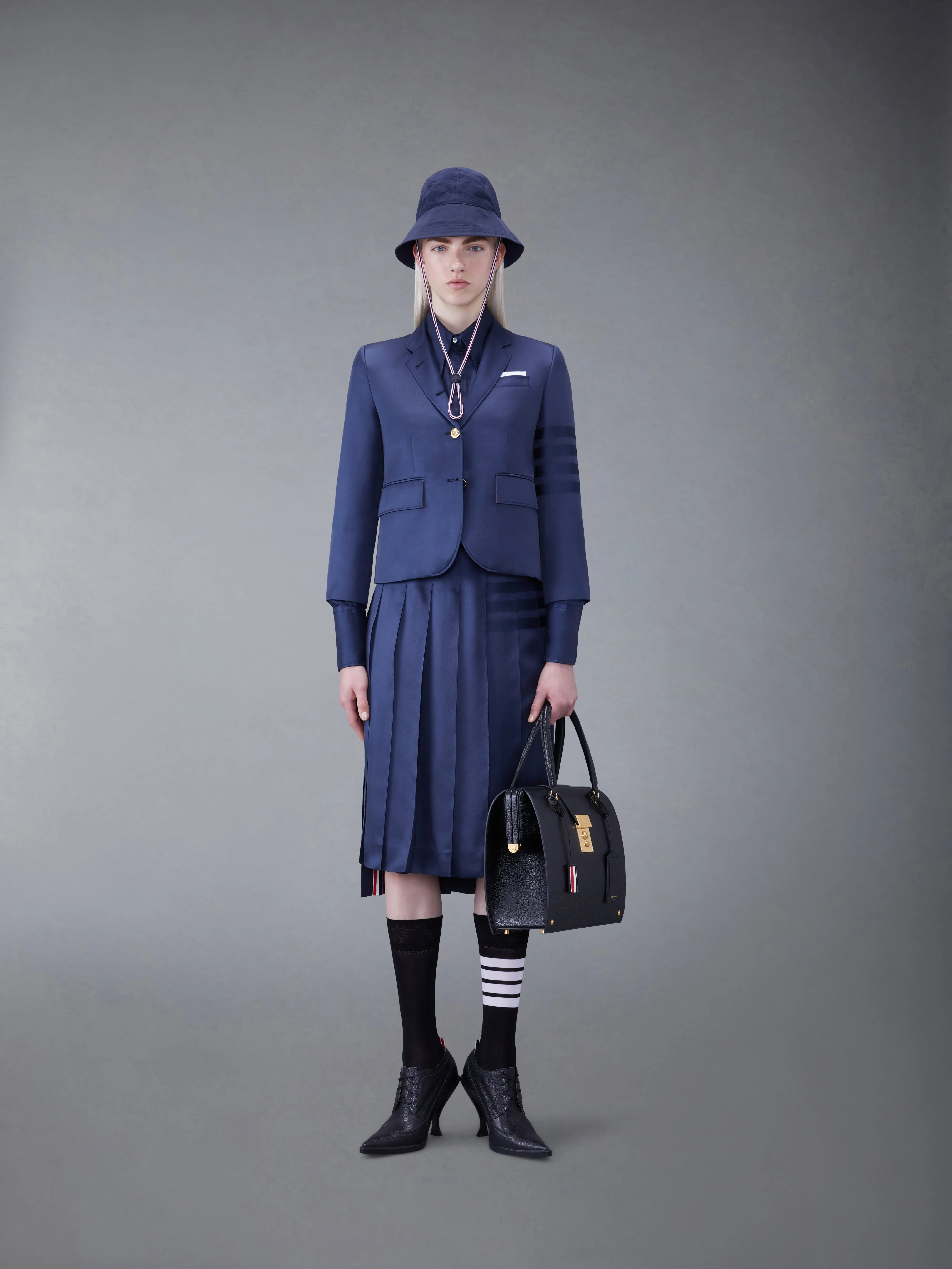 SILK TWILL 4-BAR MIDI PLEATED SKIRT sold by Thom Browne product image thumbnail 4