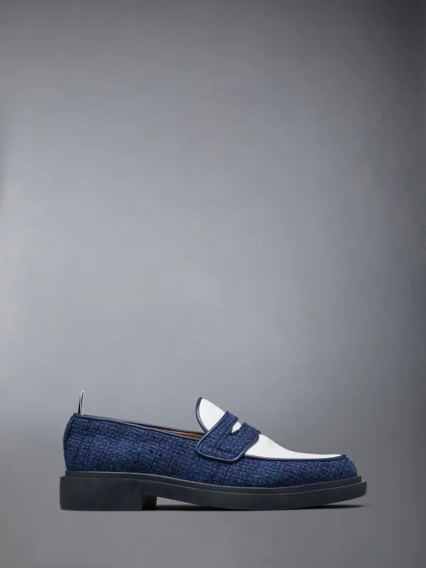 COTTON TWEED LIGHTWEIGHT RUBBER SOLE CLASSIC PENNY LOAFER sold by Thom Browne