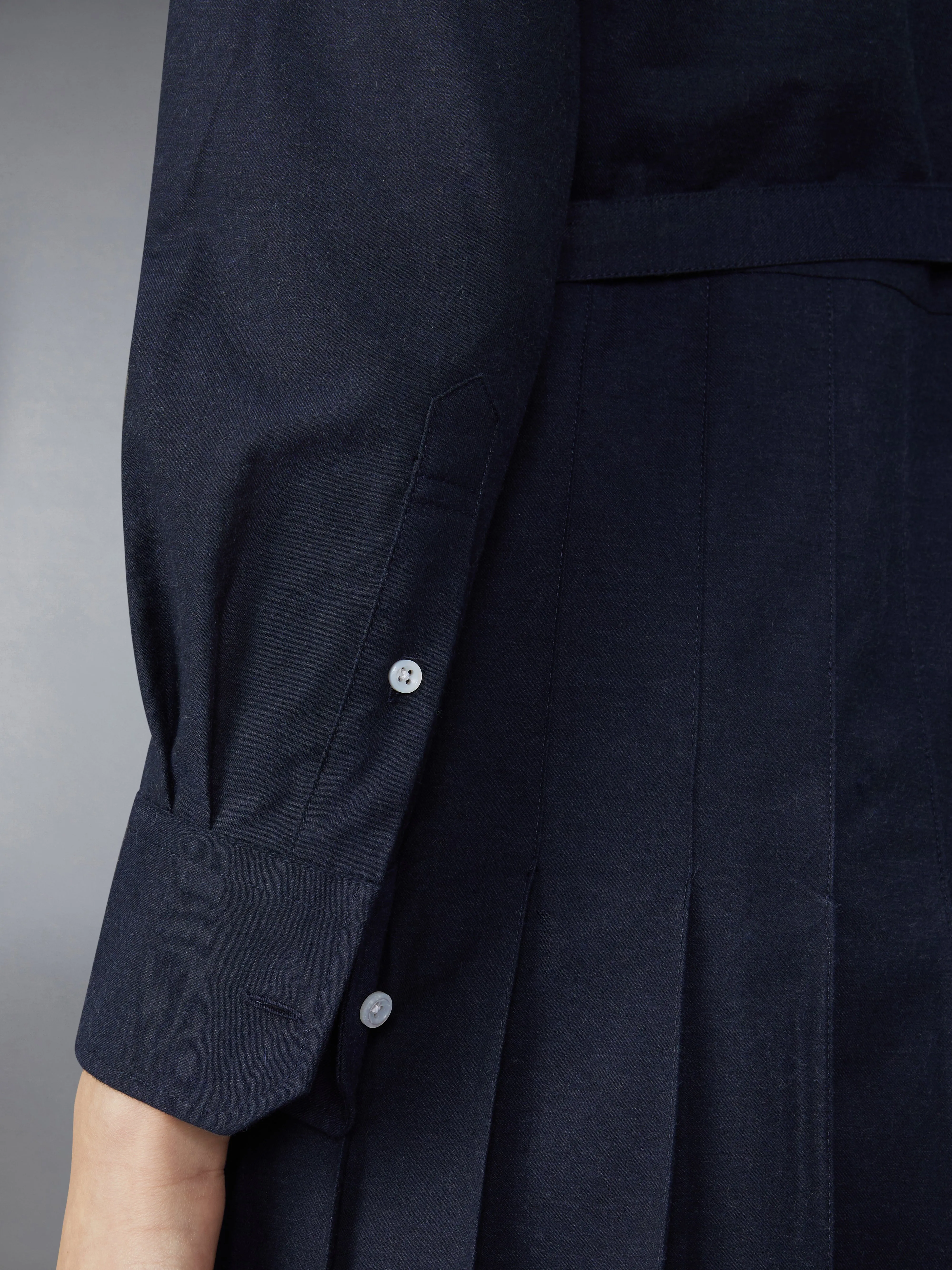 STRIPE COTTON FLANNEL MIDI PLEATED BOTTOM BELTED DRESS sold by Thom Browne product image thumbnail 4