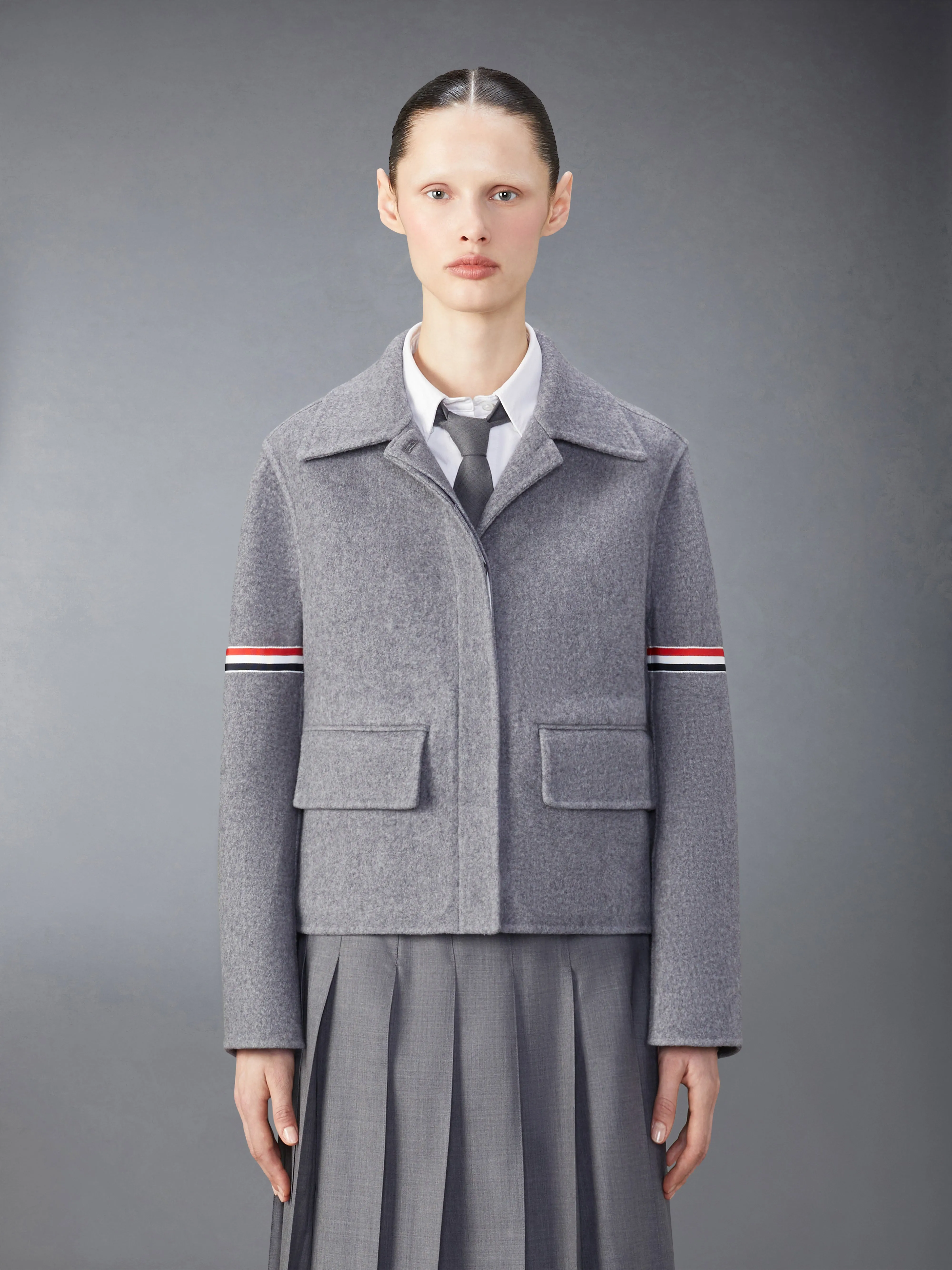 WOOL CASHMERE ARMBAND BELL SLEEVE JACKET sold by Thom Browne