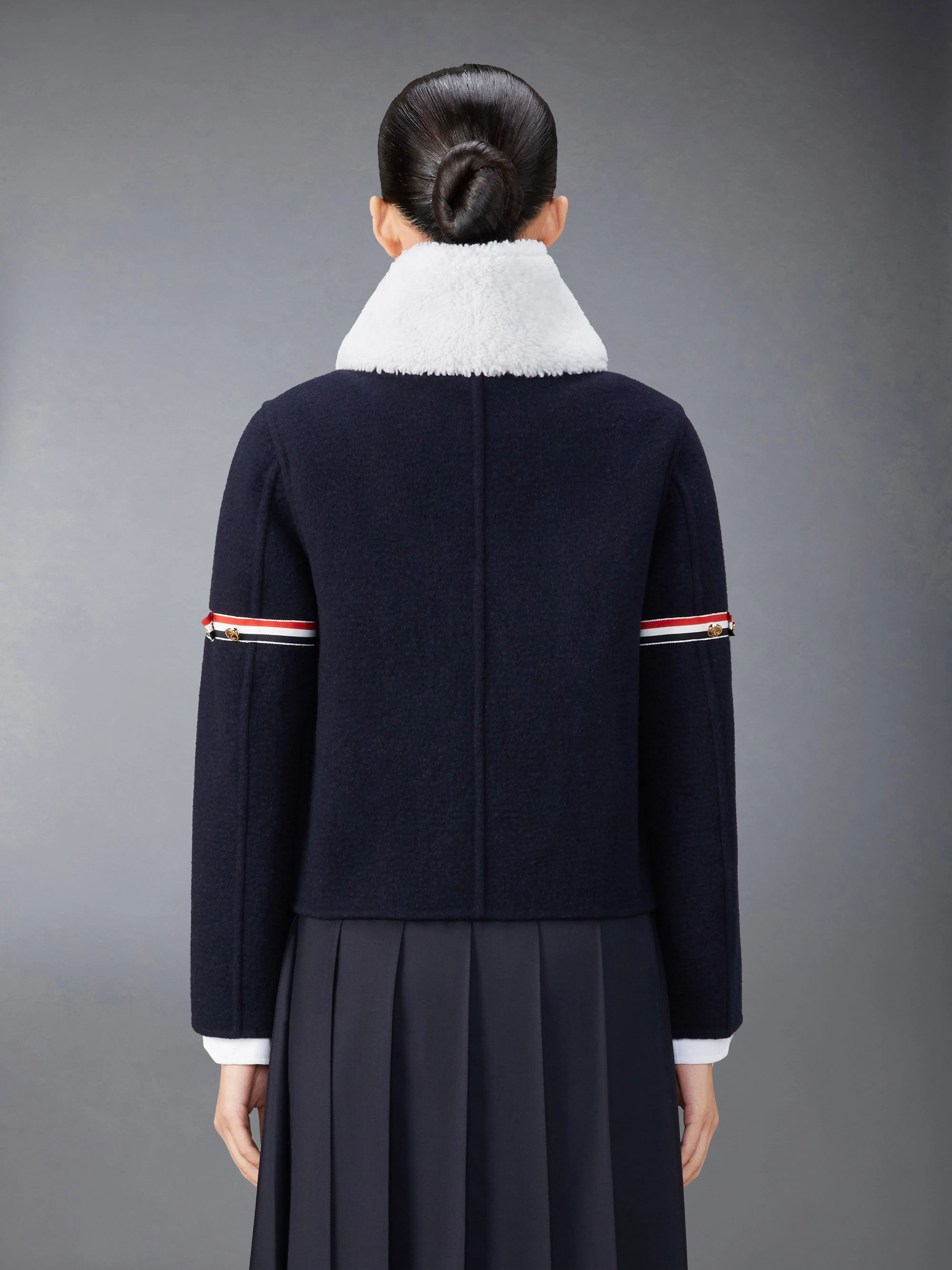 WOOL CASHMERE ARMBAND BELL SLEEVE JACKET WITH SHEARLING COLLAR sold by Thom Browne product image thumbnail 3
