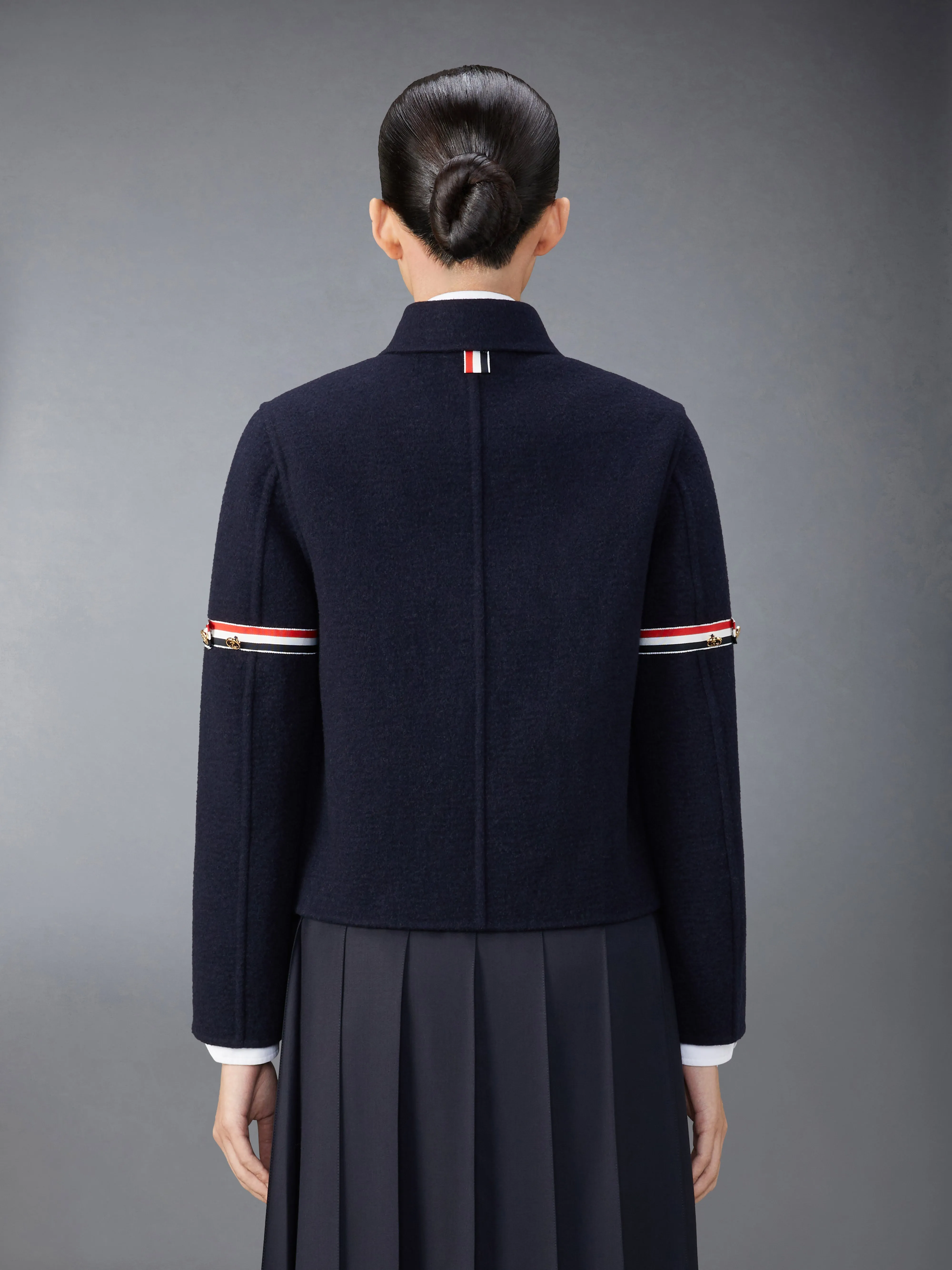 WOOL CASHMERE ARMBAND BELL SLEEVE JACKET WITH SHEARLING COLLAR sold by Thom Browne product image thumbnail 4