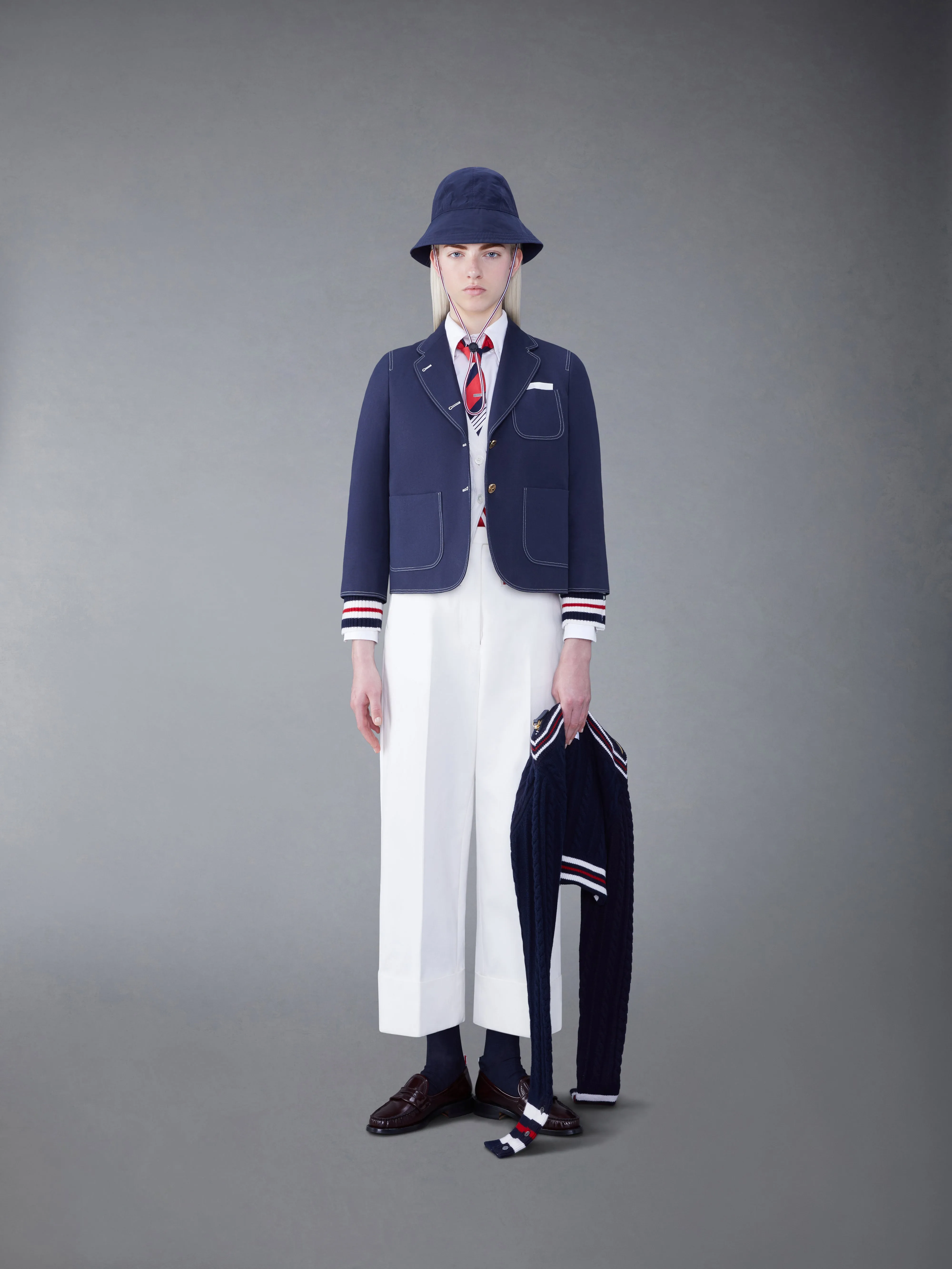 COTTON CANVAS CROPPED PATCH POCKET SACK JACKET sold by Thom Browne product image thumbnail 3