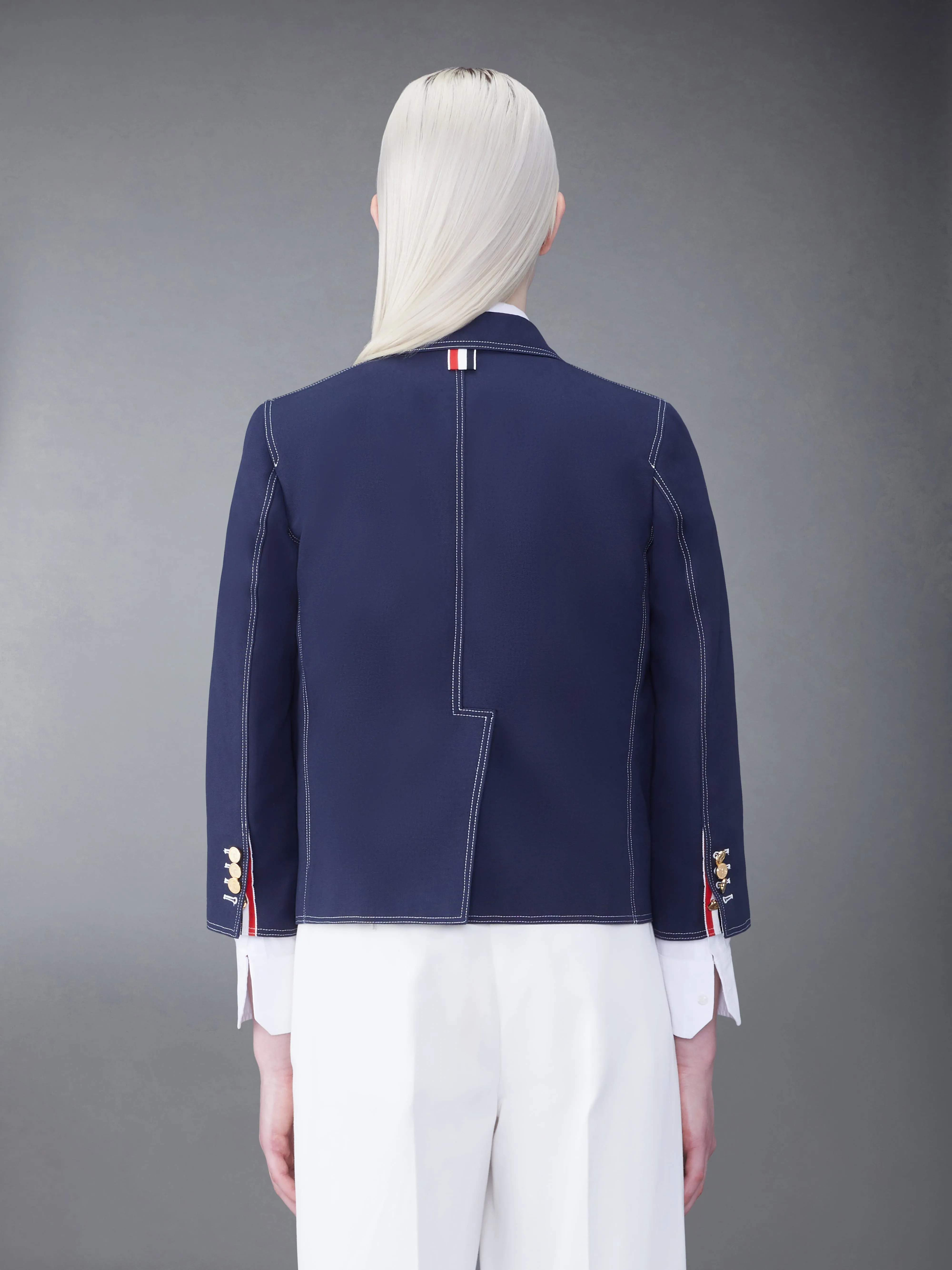 COTTON CANVAS CROPPED PATCH POCKET SACK JACKET sold by Thom Browne product image thumbnail 2