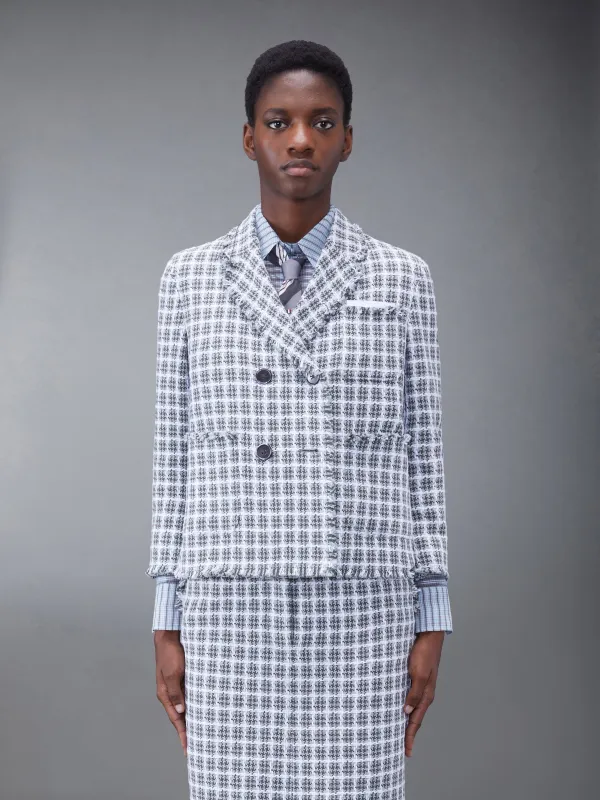 CHECK SUMMER TWEED FRAY CROPPED SACK SPORT COAT sold by Thom Browne
