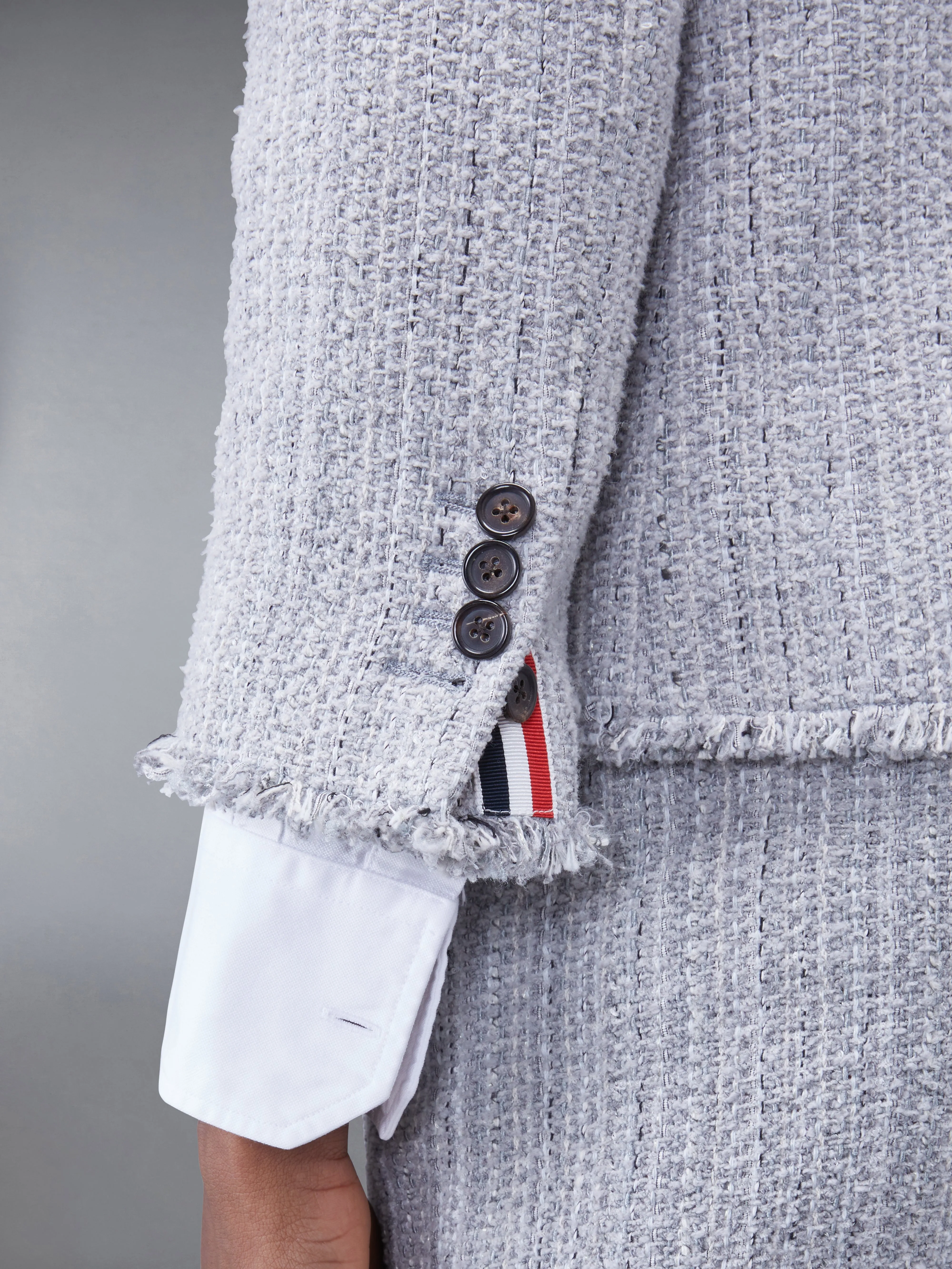 TWEED FRAY 4-BAR CROPPED SACK JACKET sold by Thom Browne product image thumbnail 4