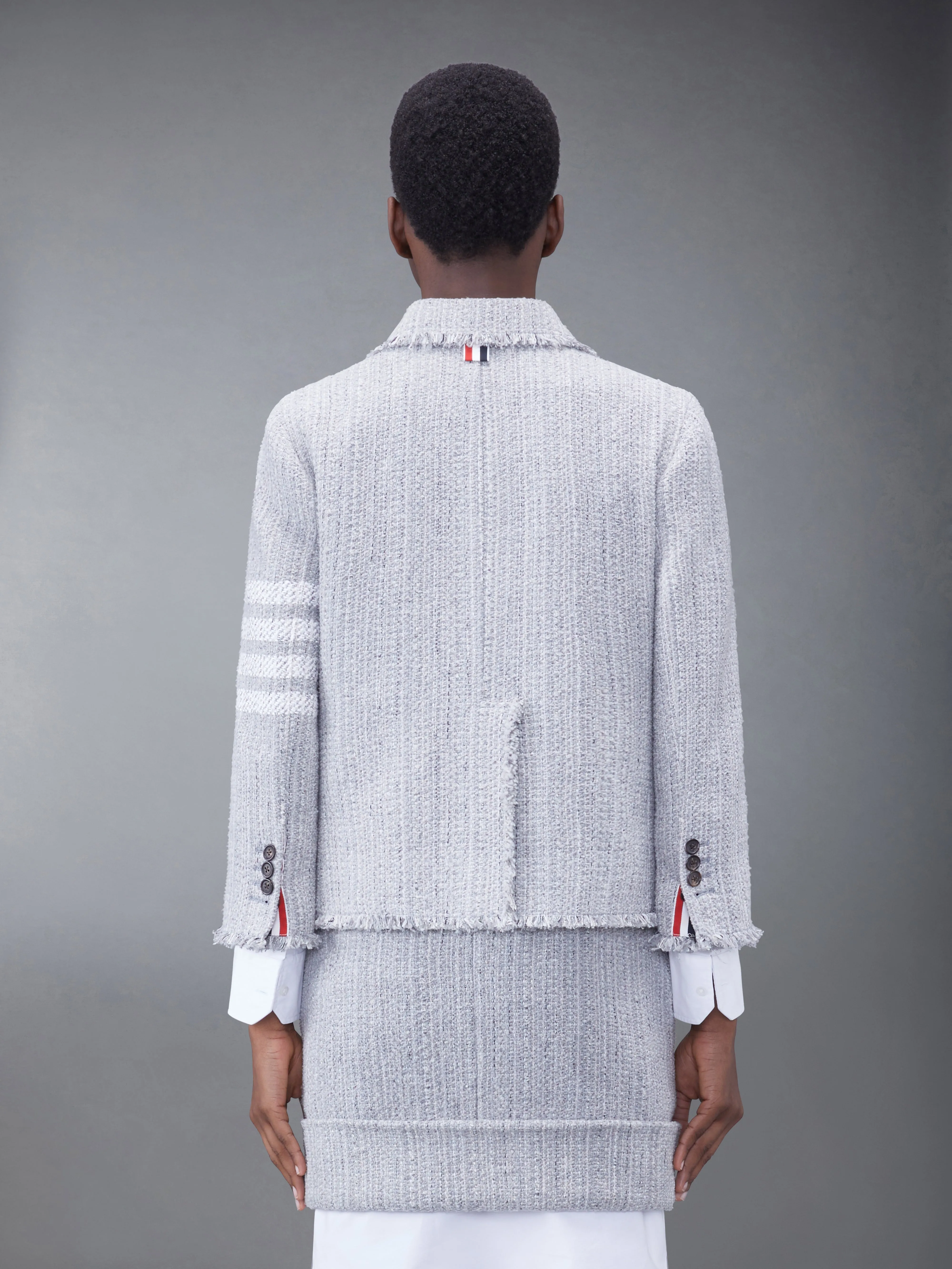 TWEED FRAY 4-BAR CROPPED SACK JACKET sold by Thom Browne product image thumbnail 2