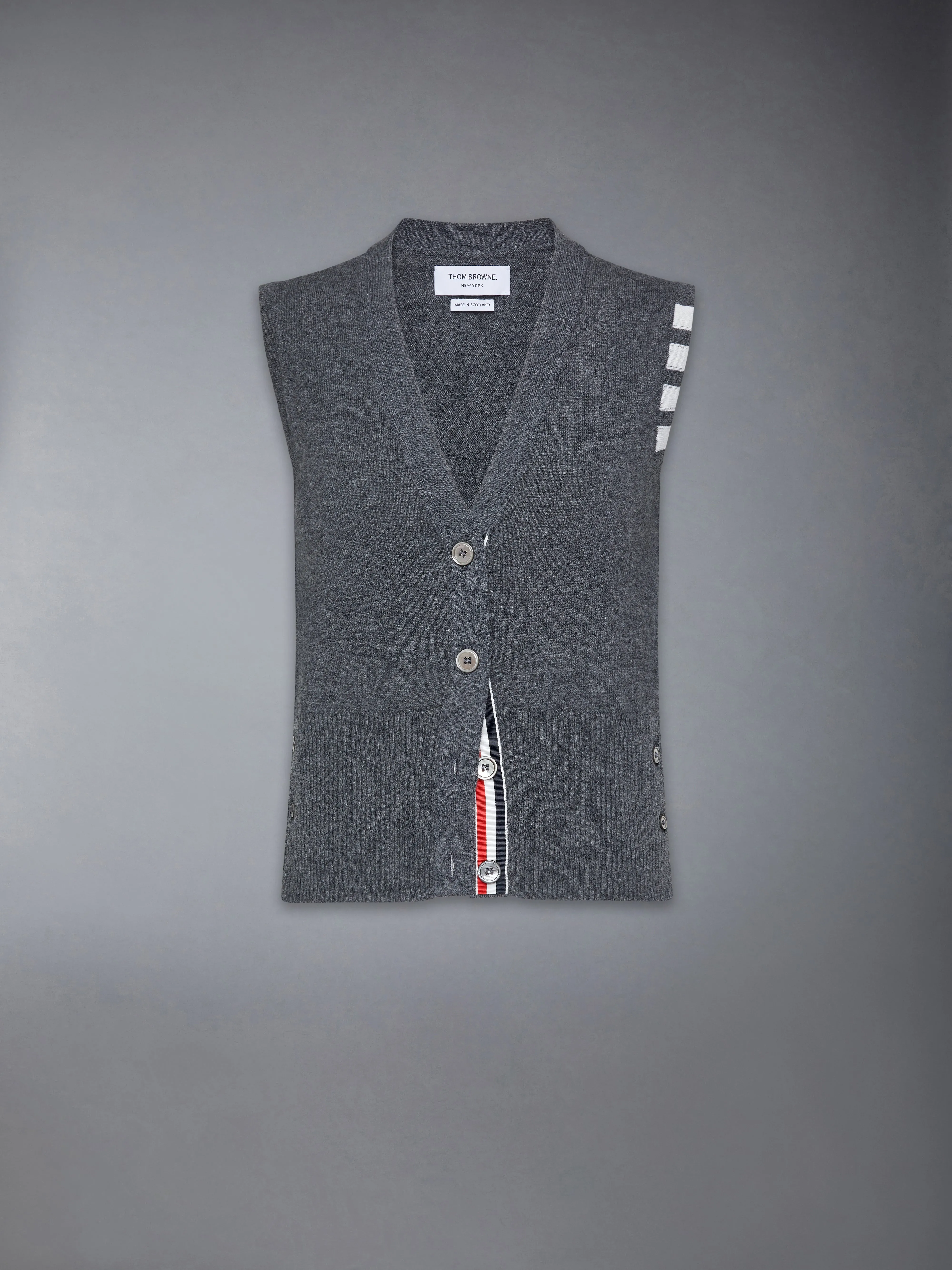 CASHMERE 4-BAR CARDIGAN VEST sold by Thom Browne