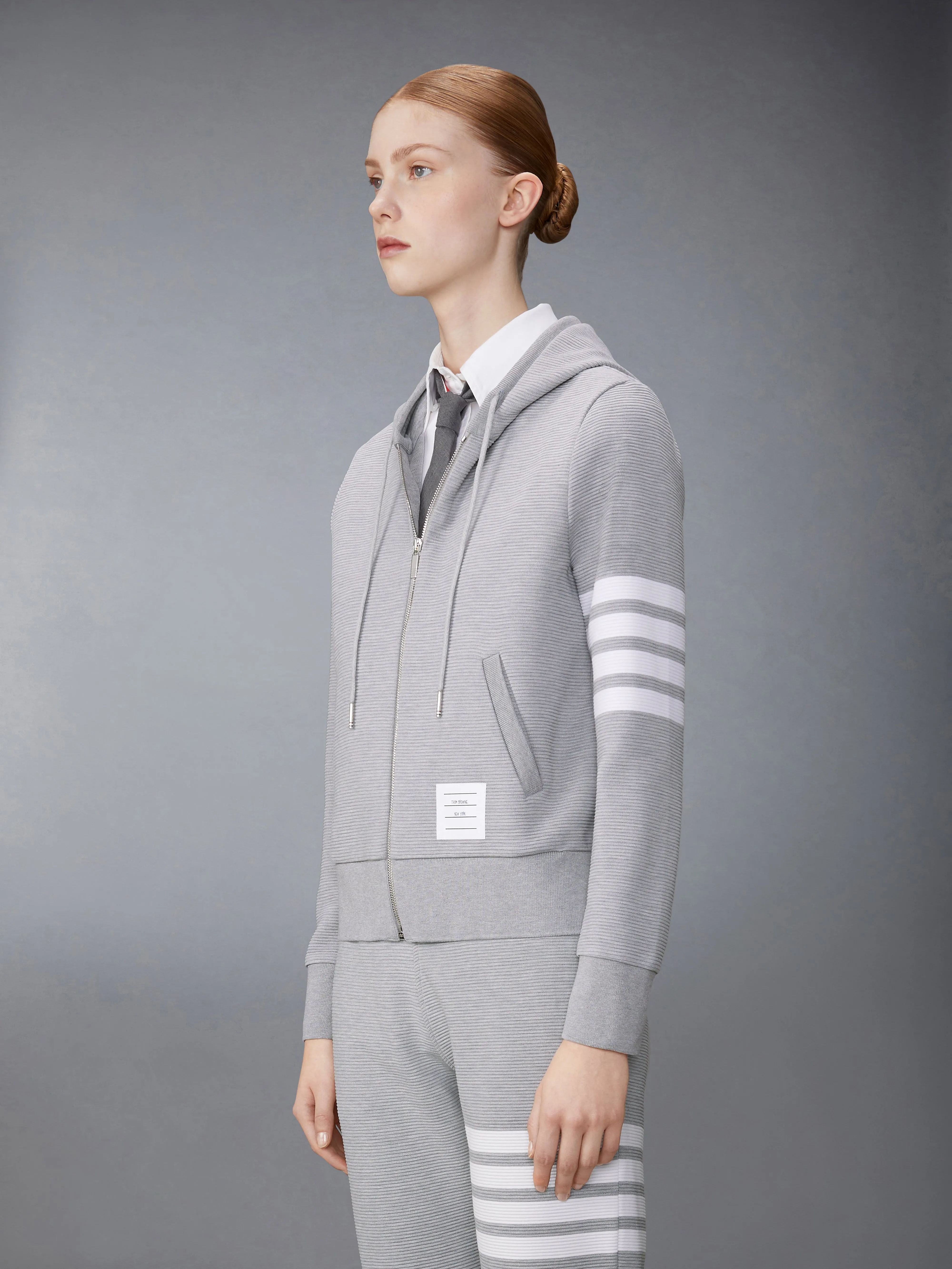 COTTON OTTOMAN RIB 4-BAR ZIP HOODIE sold by Thom Browne product image thumbnail 3