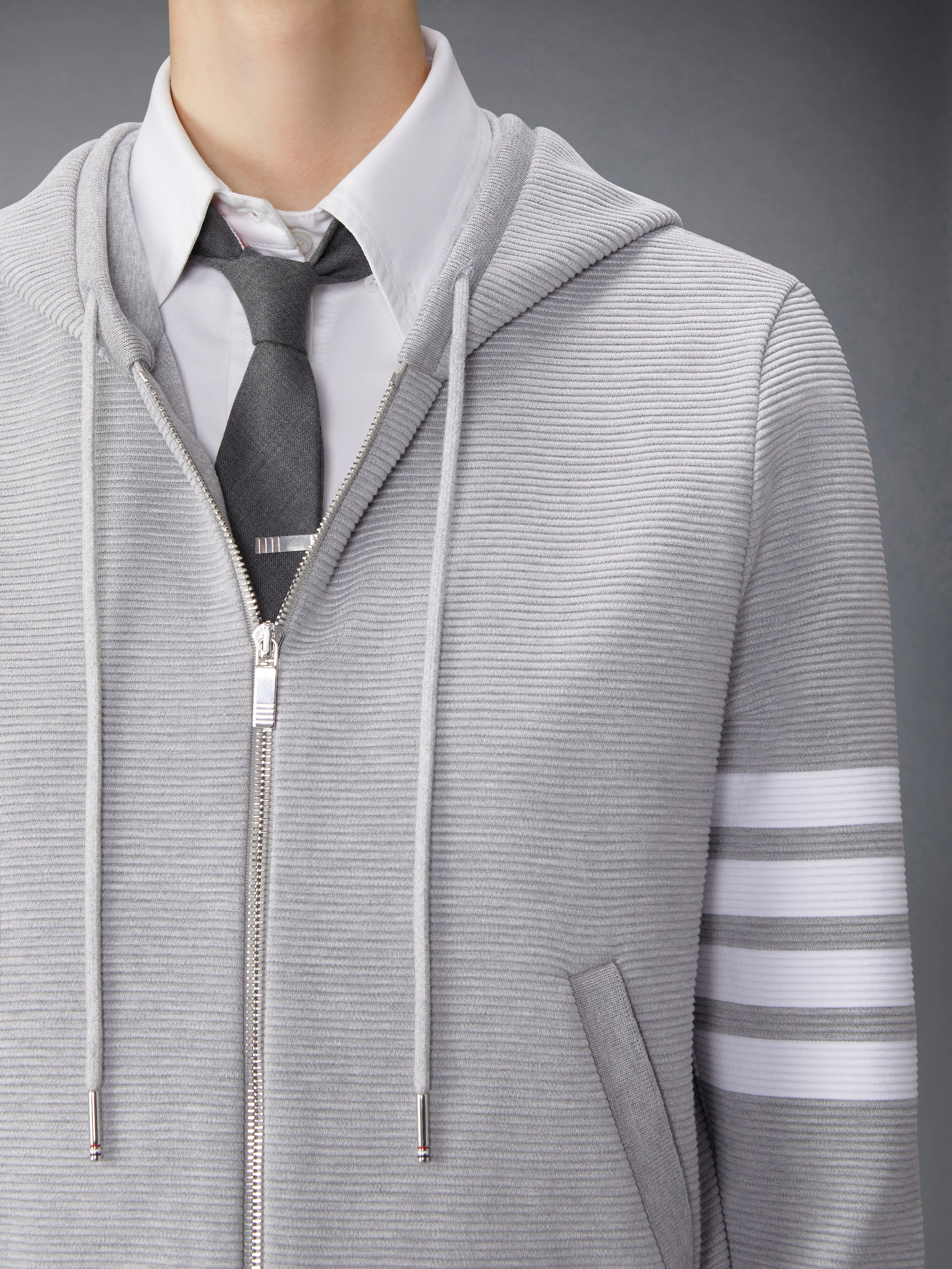 COTTON OTTOMAN RIB 4-BAR ZIP HOODIE sold by Thom Browne product image thumbnail 4