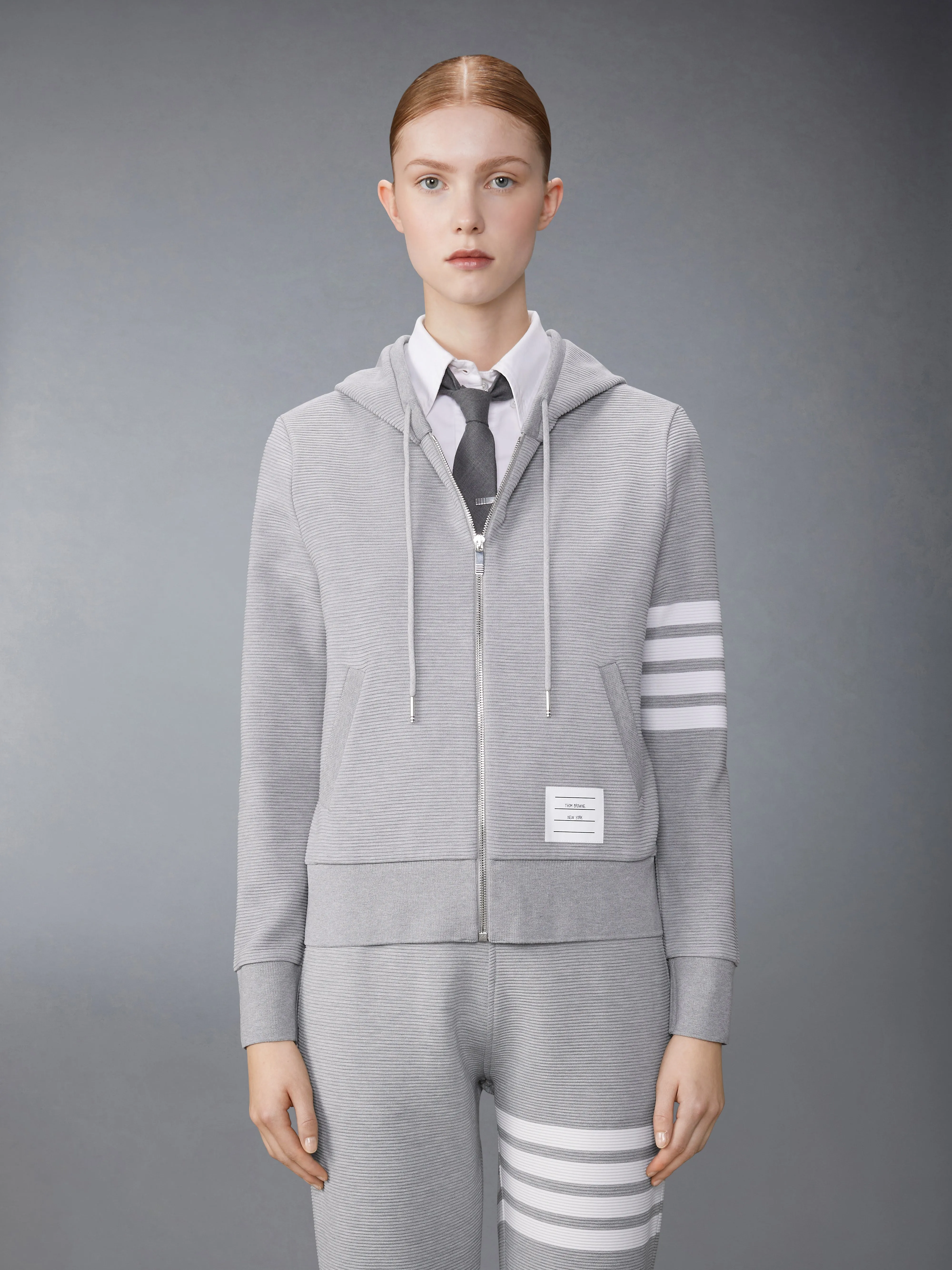 COTTON OTTOMAN RIB 4-BAR ZIP HOODIE sold by Thom Browne