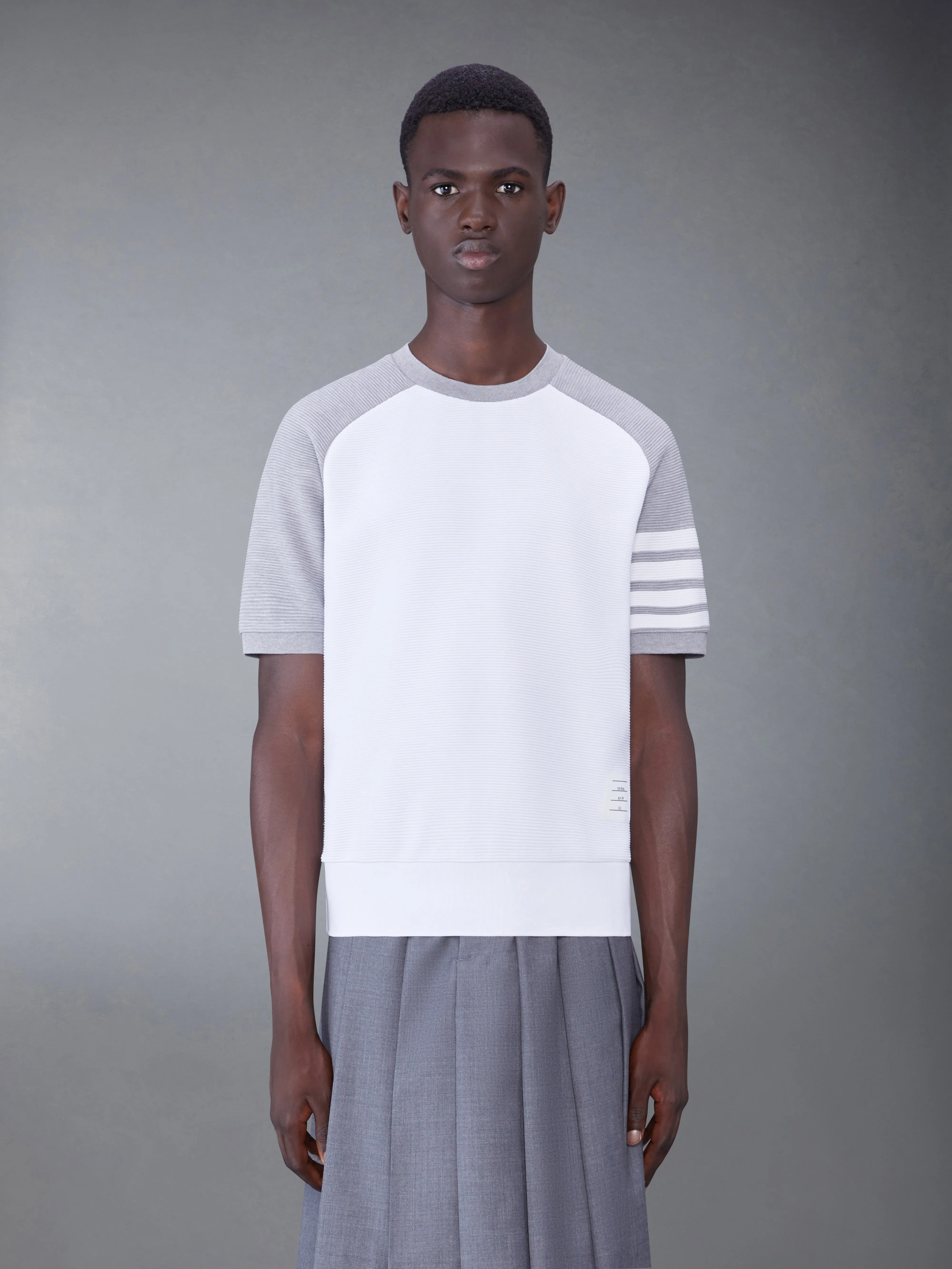 COTTON OTTOMAN RIB 4-BAR SADDLE SHORT SLEEVE SWEATSHIRT sold by Thom Browne