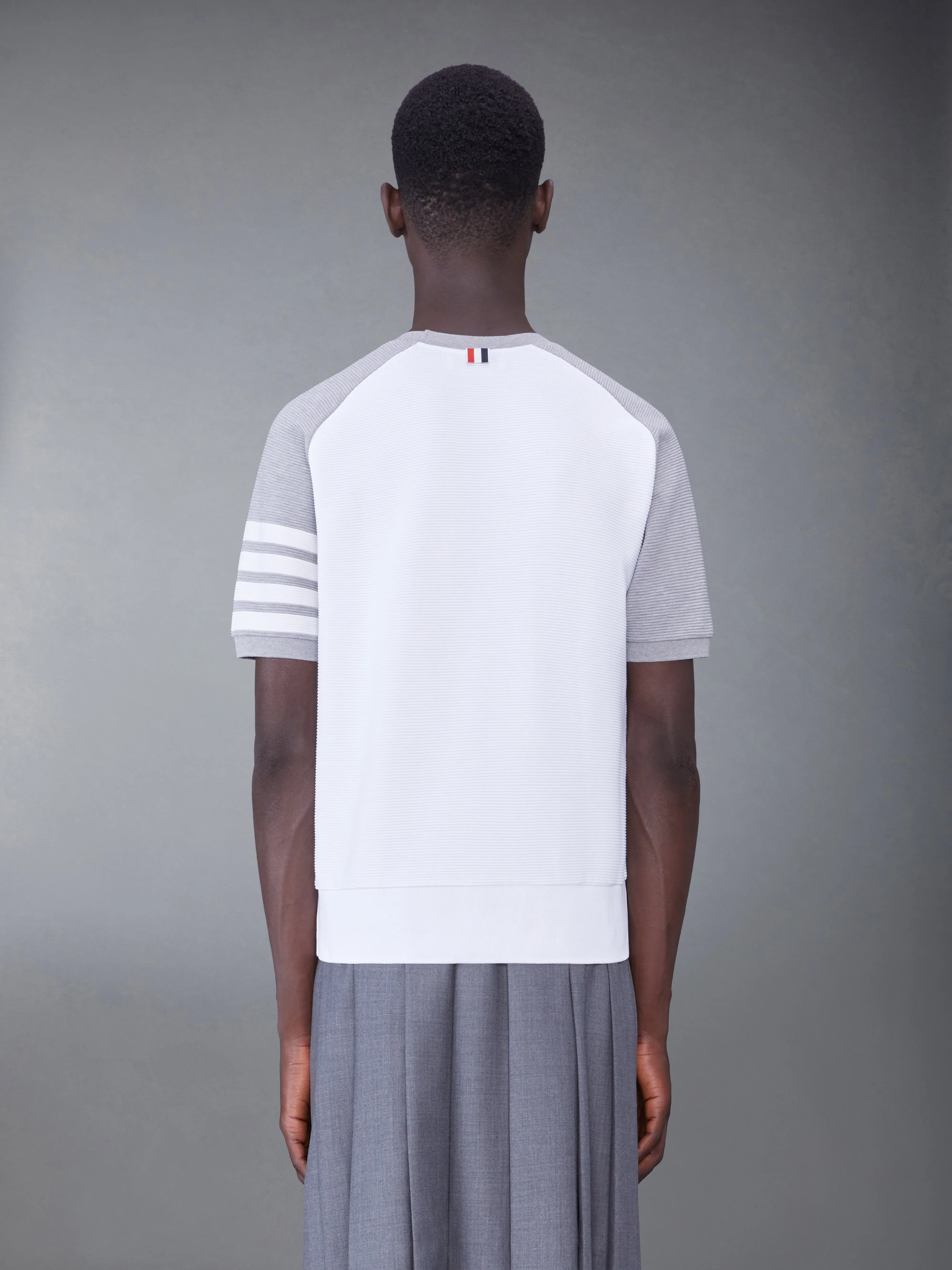 COTTON OTTOMAN RIB 4-BAR SADDLE SHORT SLEEVE SWEATSHIRT sold by Thom Browne product image thumbnail 2