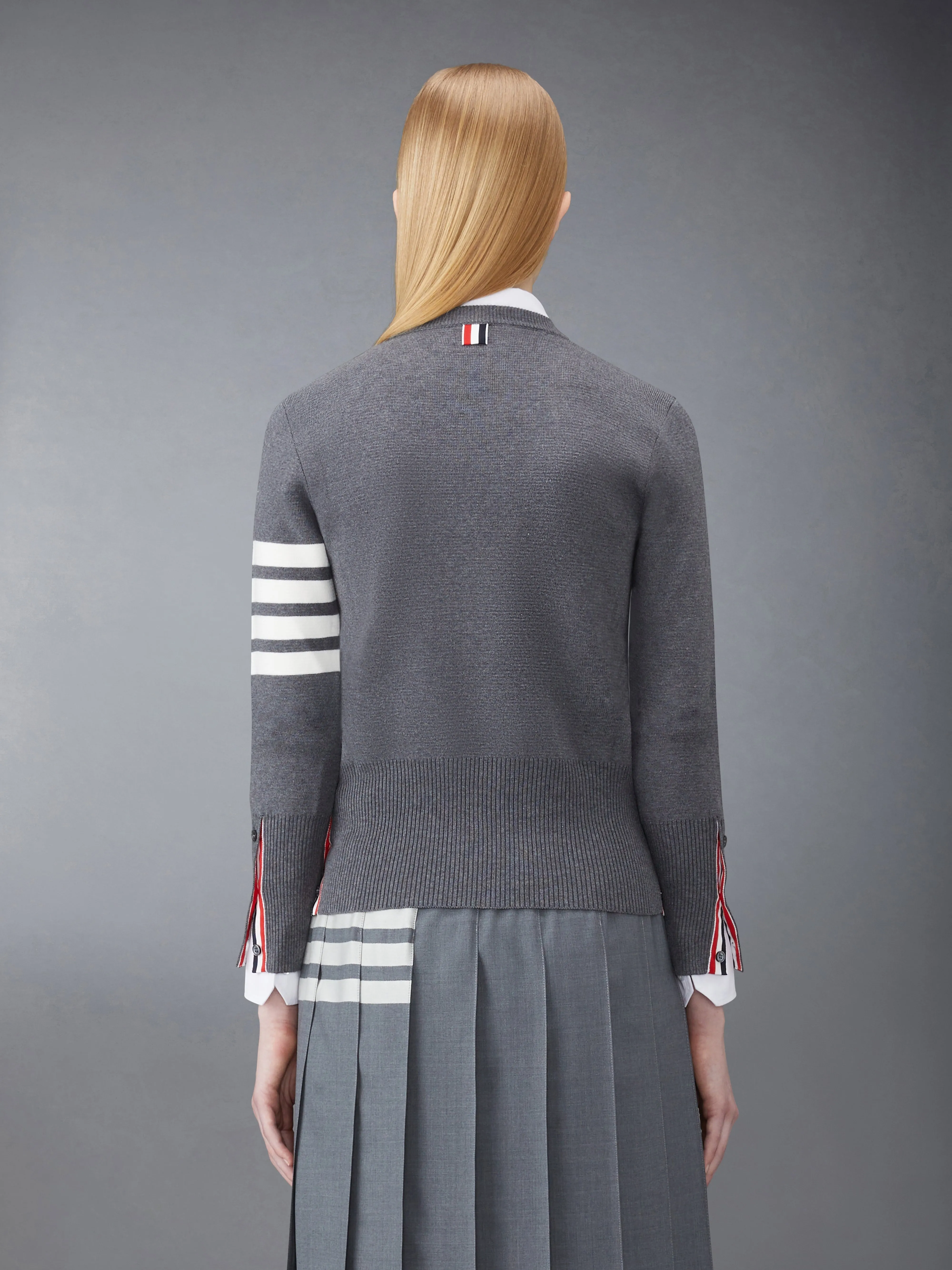 COTTON CREPE MILANO STITCH 4-BAR CLASSIC CREW NECK PULLOVER sold by Thom Browne product image thumbnail 2