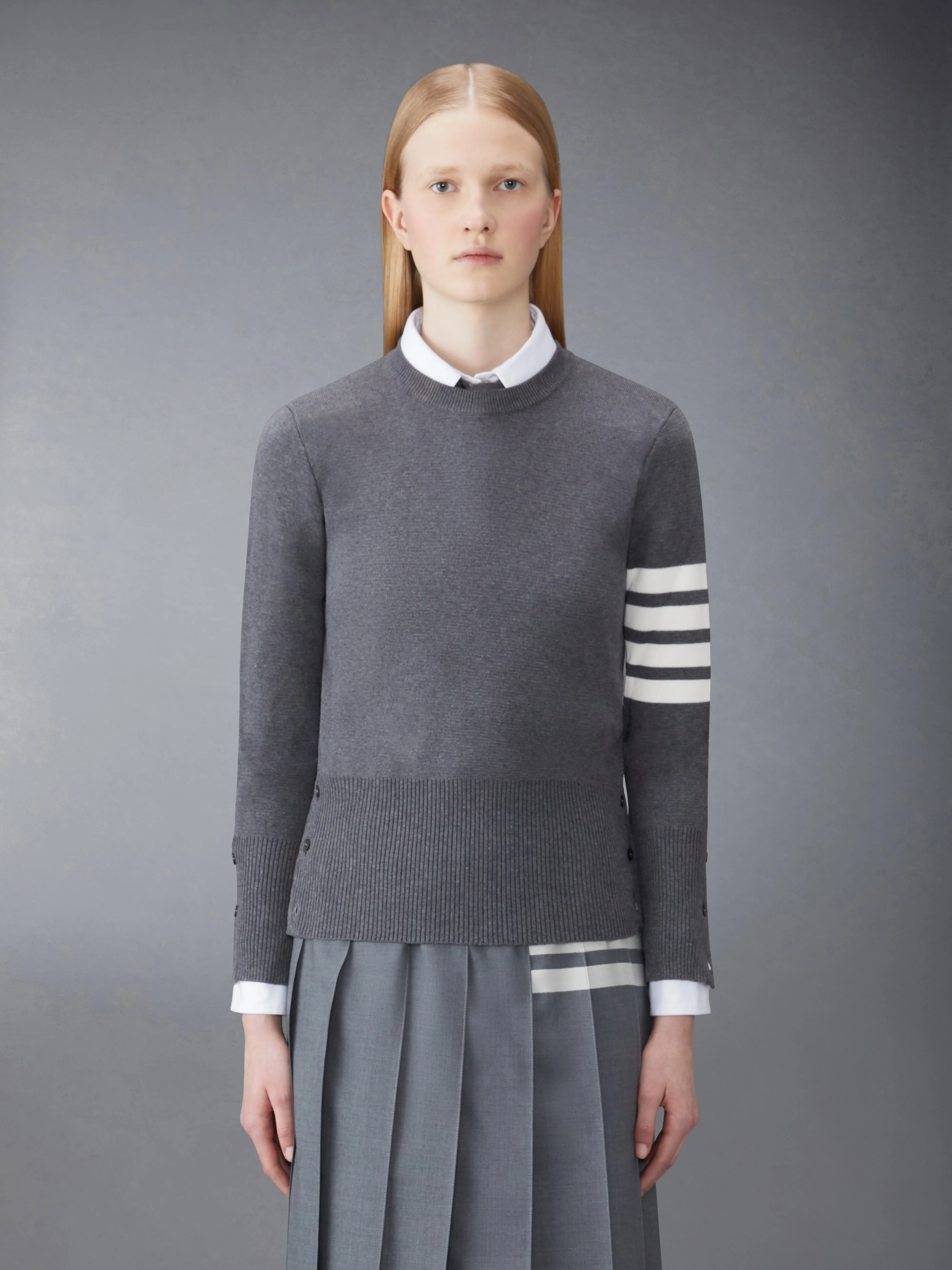 COTTON CREPE MILANO STITCH 4-BAR CLASSIC CREW NECK PULLOVER sold by Thom Browne