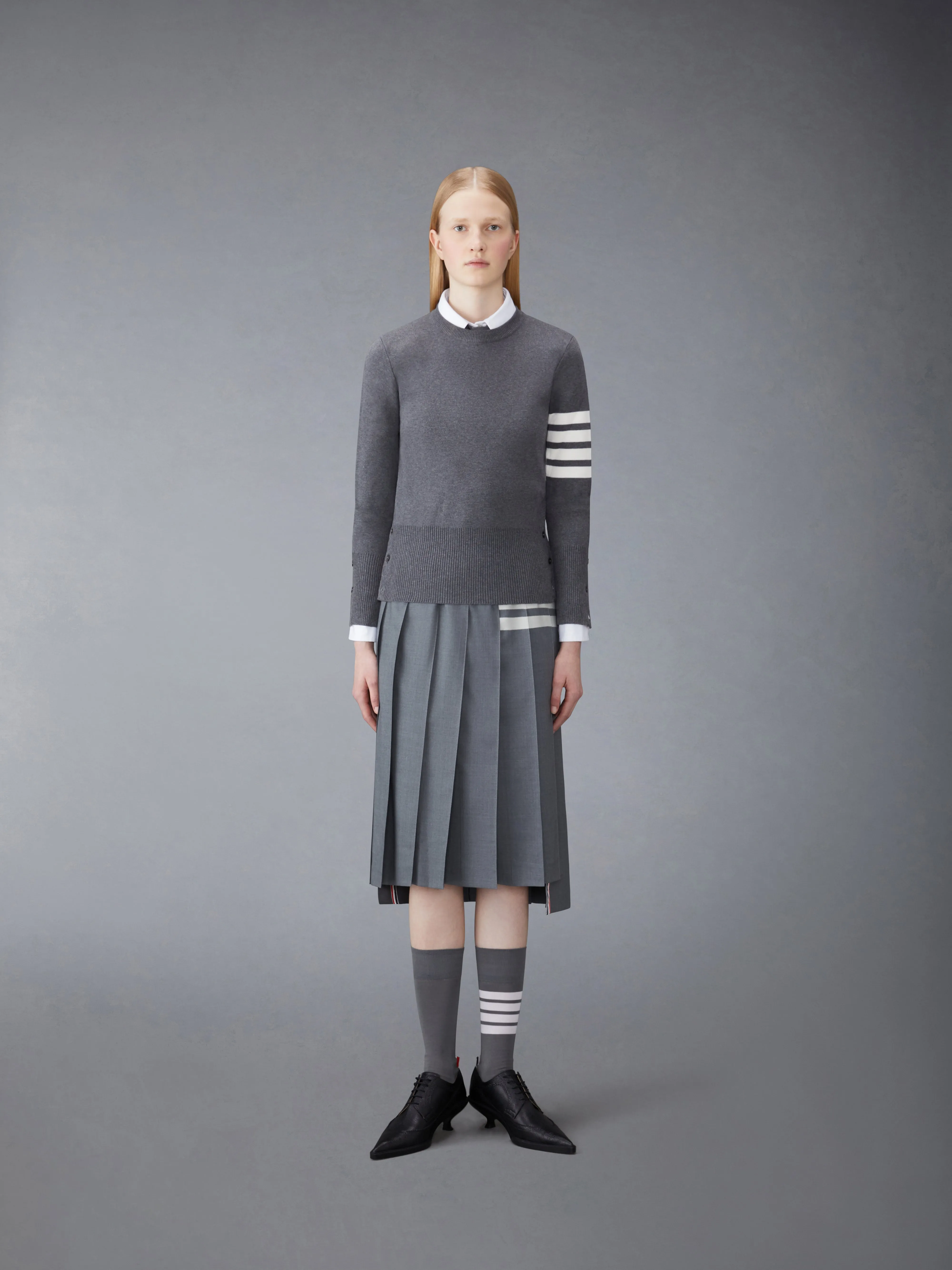 COTTON CREPE MILANO STITCH 4-BAR CLASSIC CREW NECK PULLOVER sold by Thom Browne product image thumbnail 3