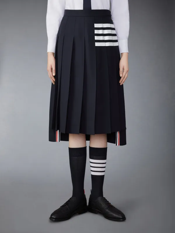 PLAIN WEAVE 4-BAR MIDI PLEATED SKIRT sold by Thom Browne