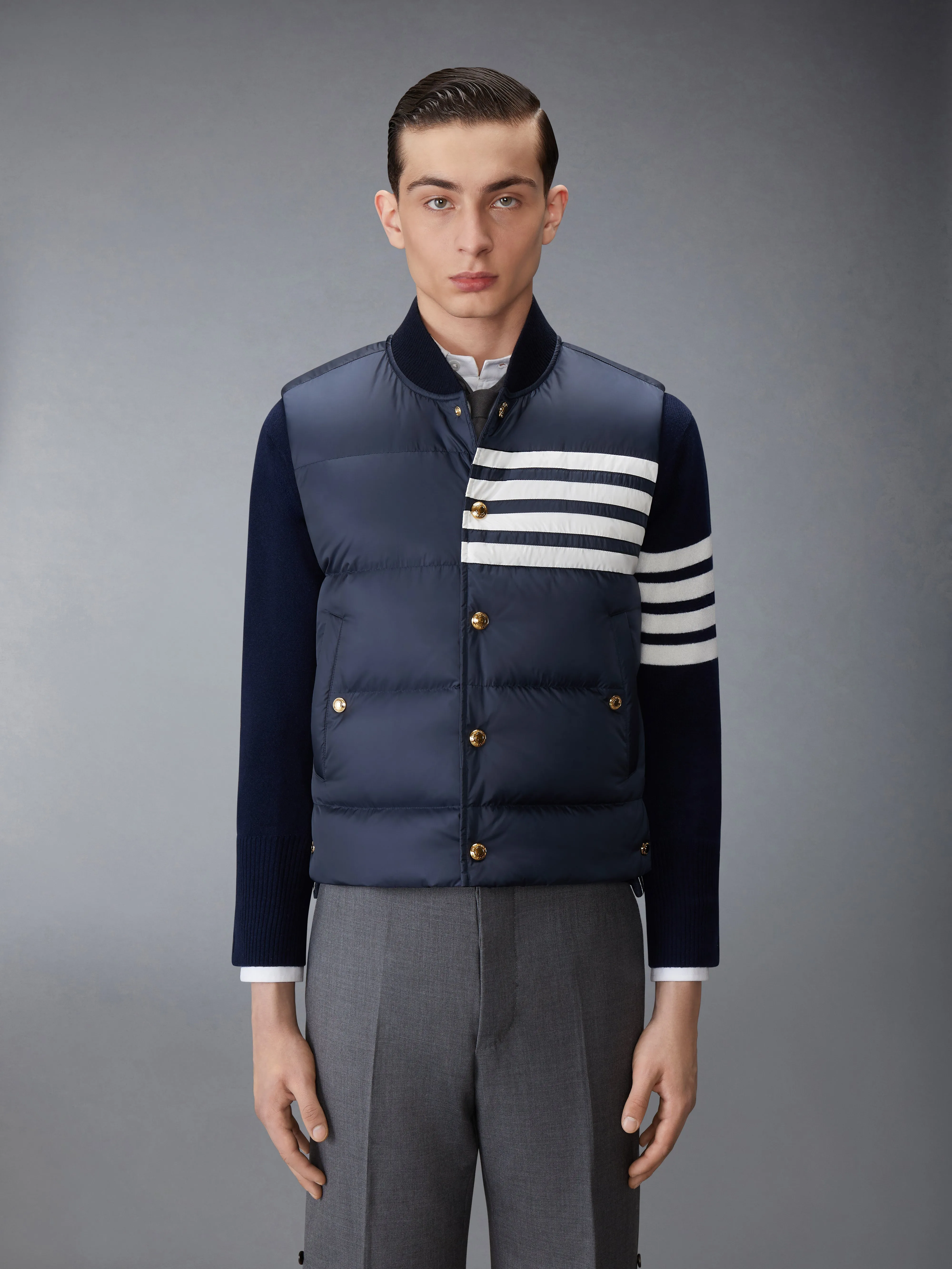 MATTE FINISH NYLON DOWN FILL 4-BAR VEST sold by Thom Browne