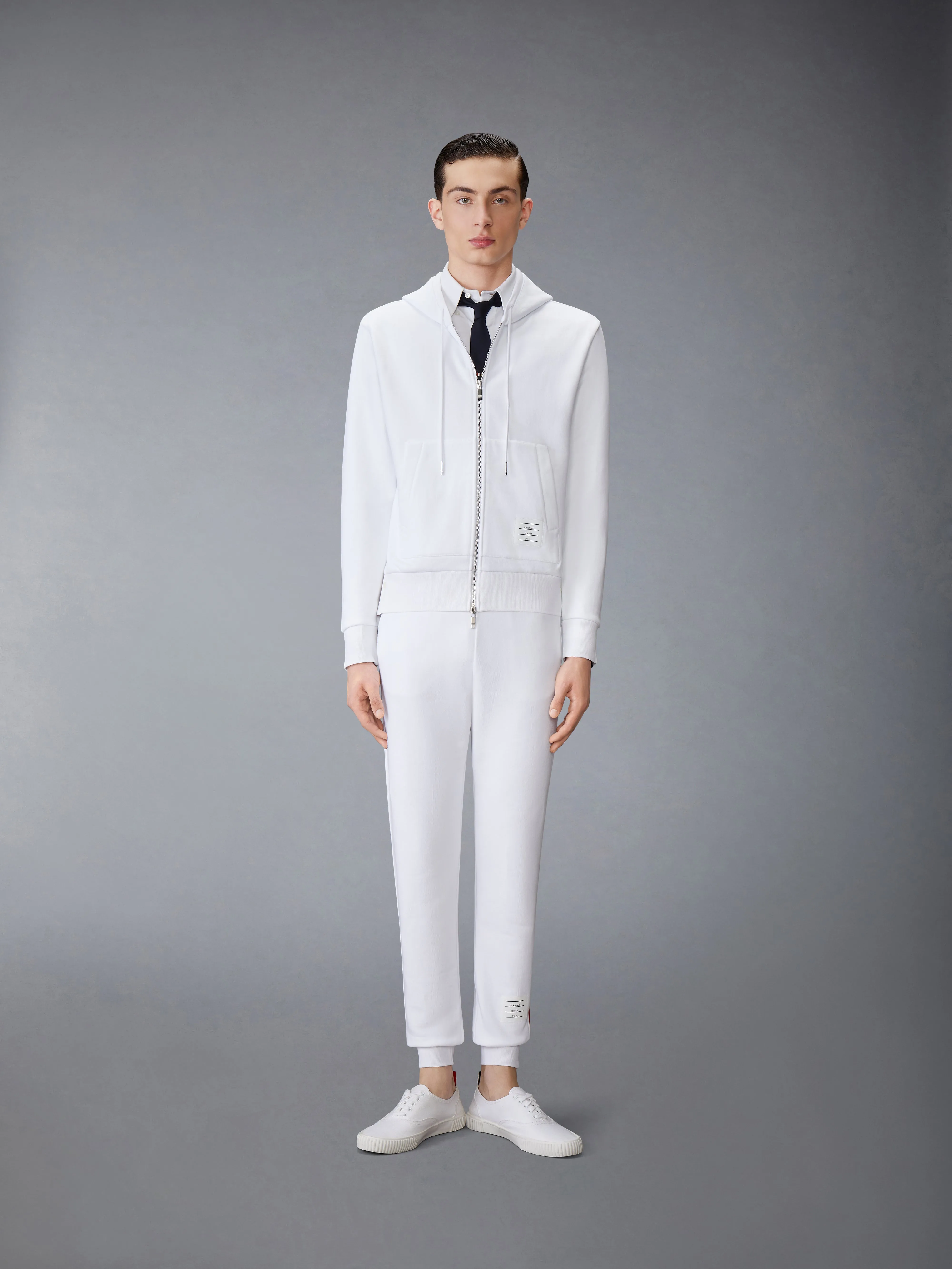 CLASSIC LOOPBACK CENTER BACK STRIPE ZIP UP HOODIE sold by Thom Browne product image thumbnail 4