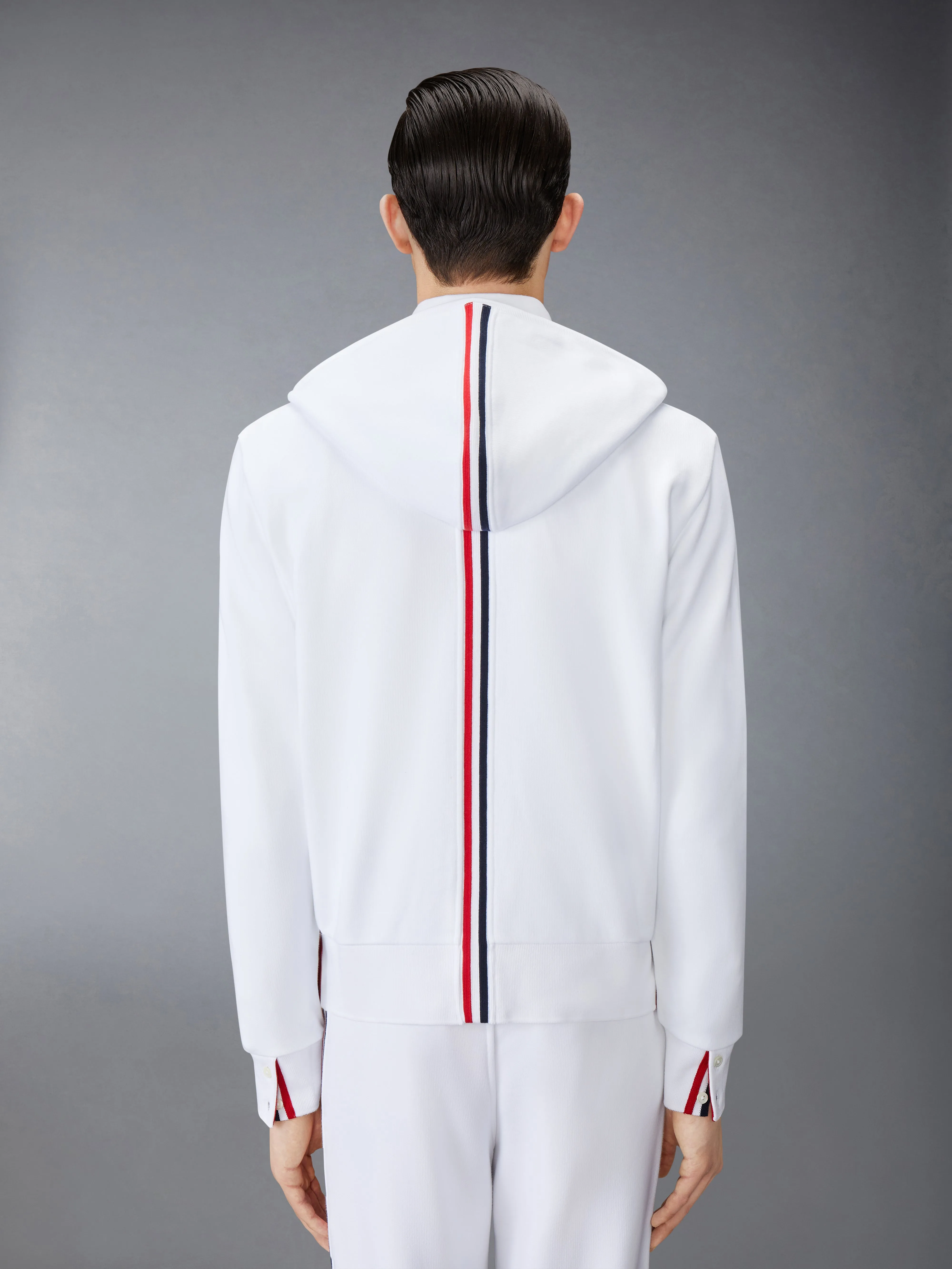 CLASSIC LOOPBACK CENTER BACK STRIPE ZIP UP HOODIE sold by Thom Browne product image thumbnail 3