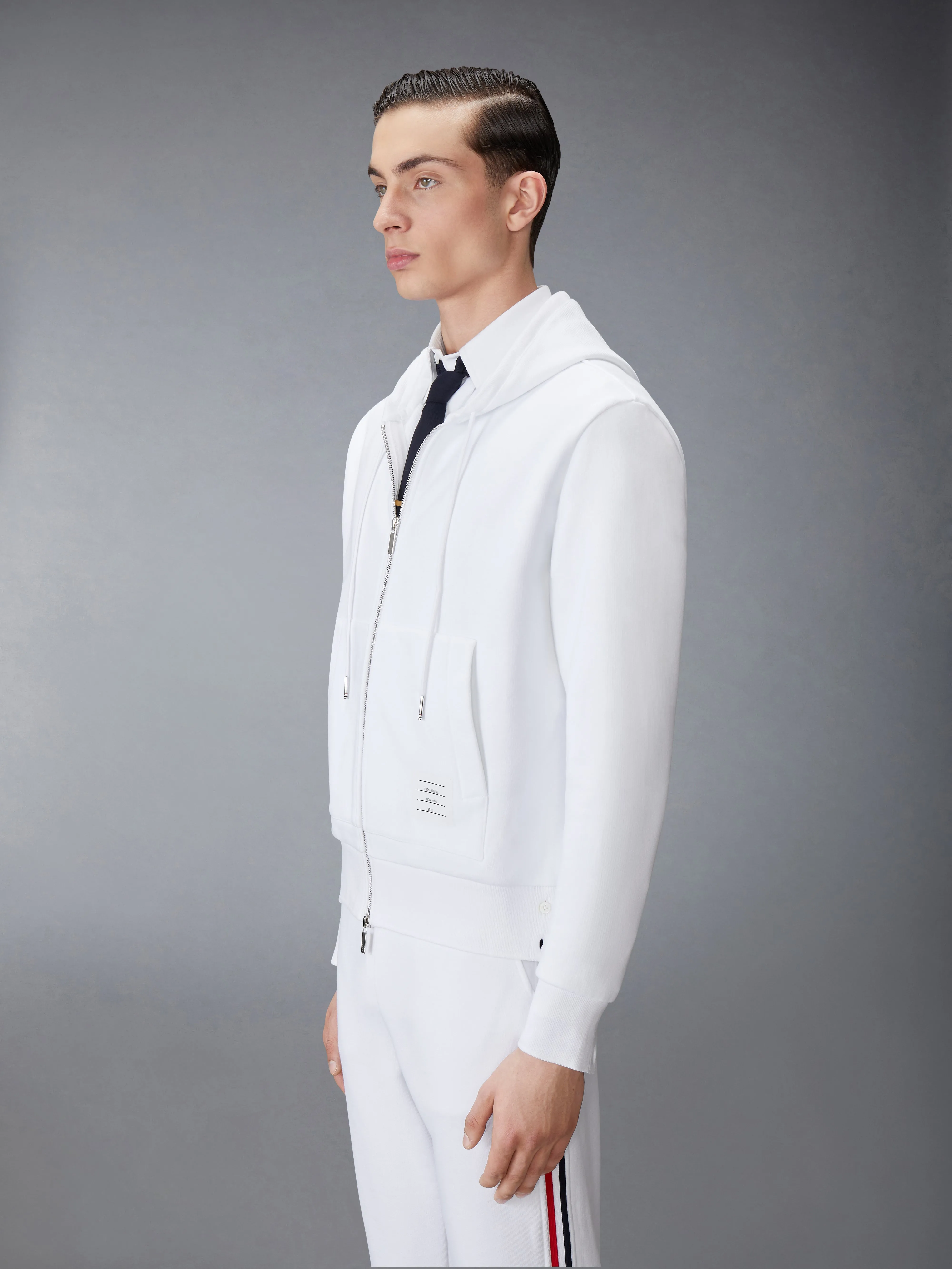 CLASSIC LOOPBACK CENTER BACK STRIPE ZIP UP HOODIE sold by Thom Browne product image thumbnail 2