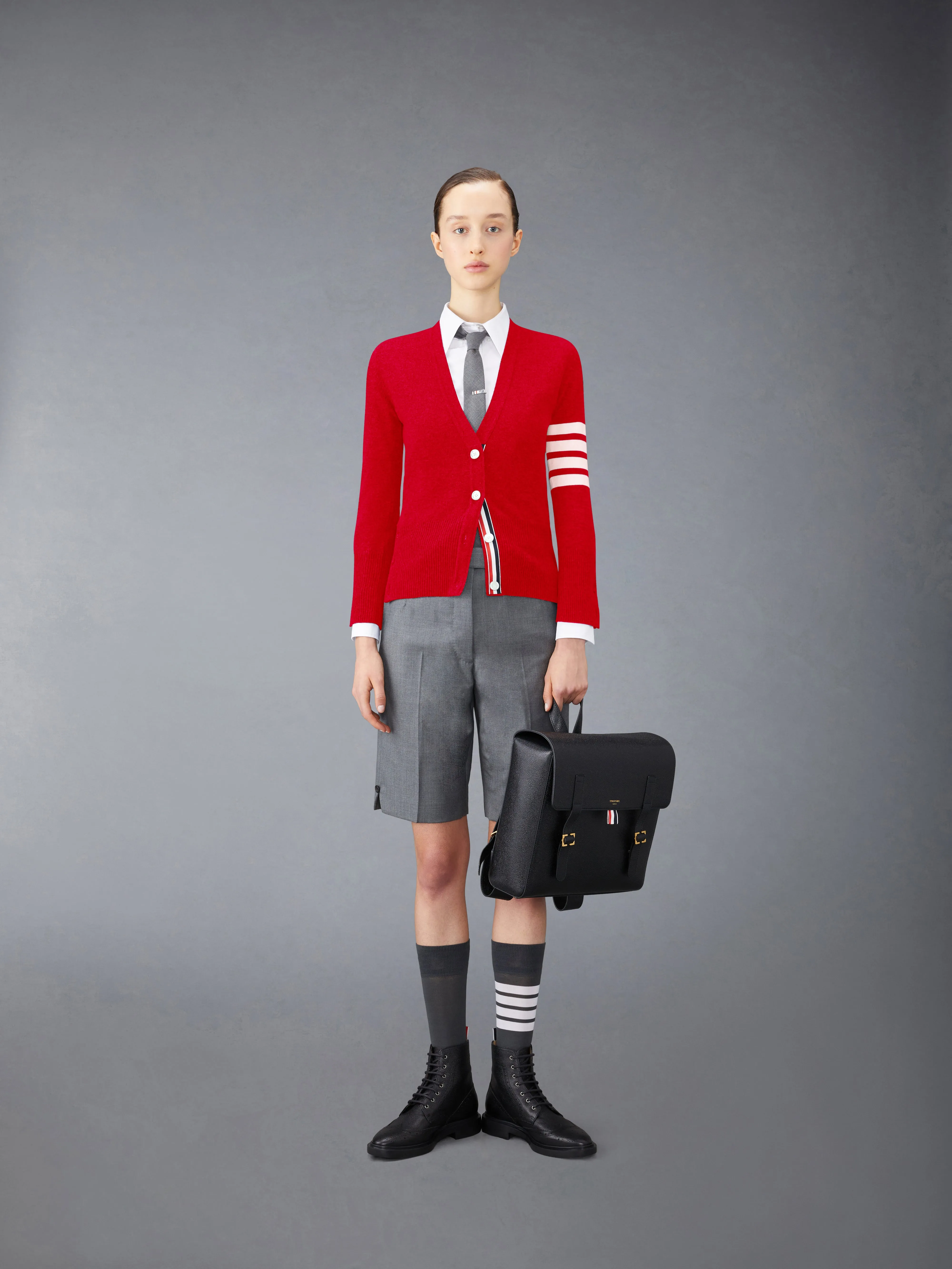 CLASSIC CASHMERE 4-BAR V-NECK CARDIGAN sold by Thom Browne product image thumbnail 3