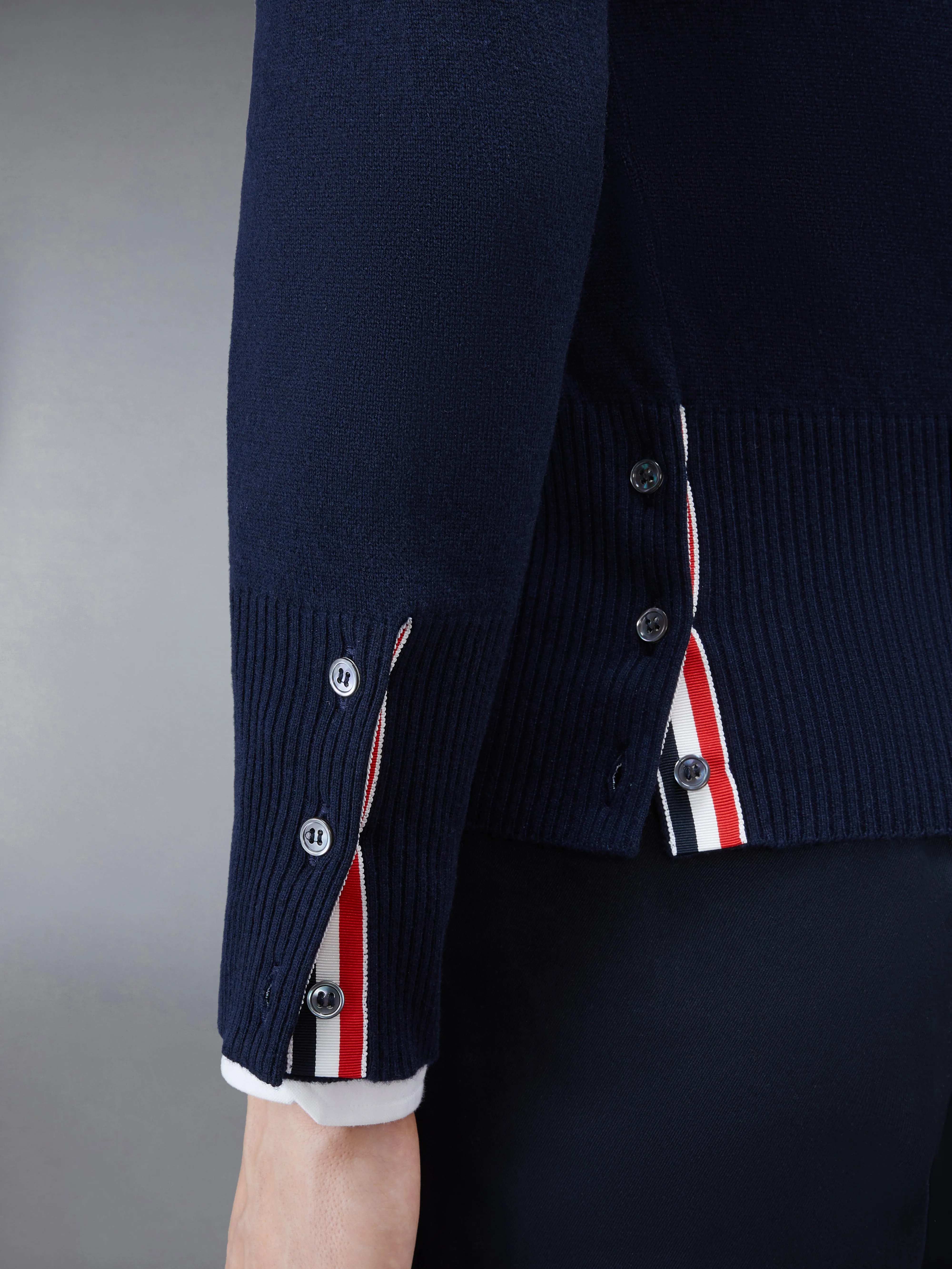 CASHMERE 4-BAR CREW NECK CARDIGAN sold by Thom Browne product image thumbnail 4