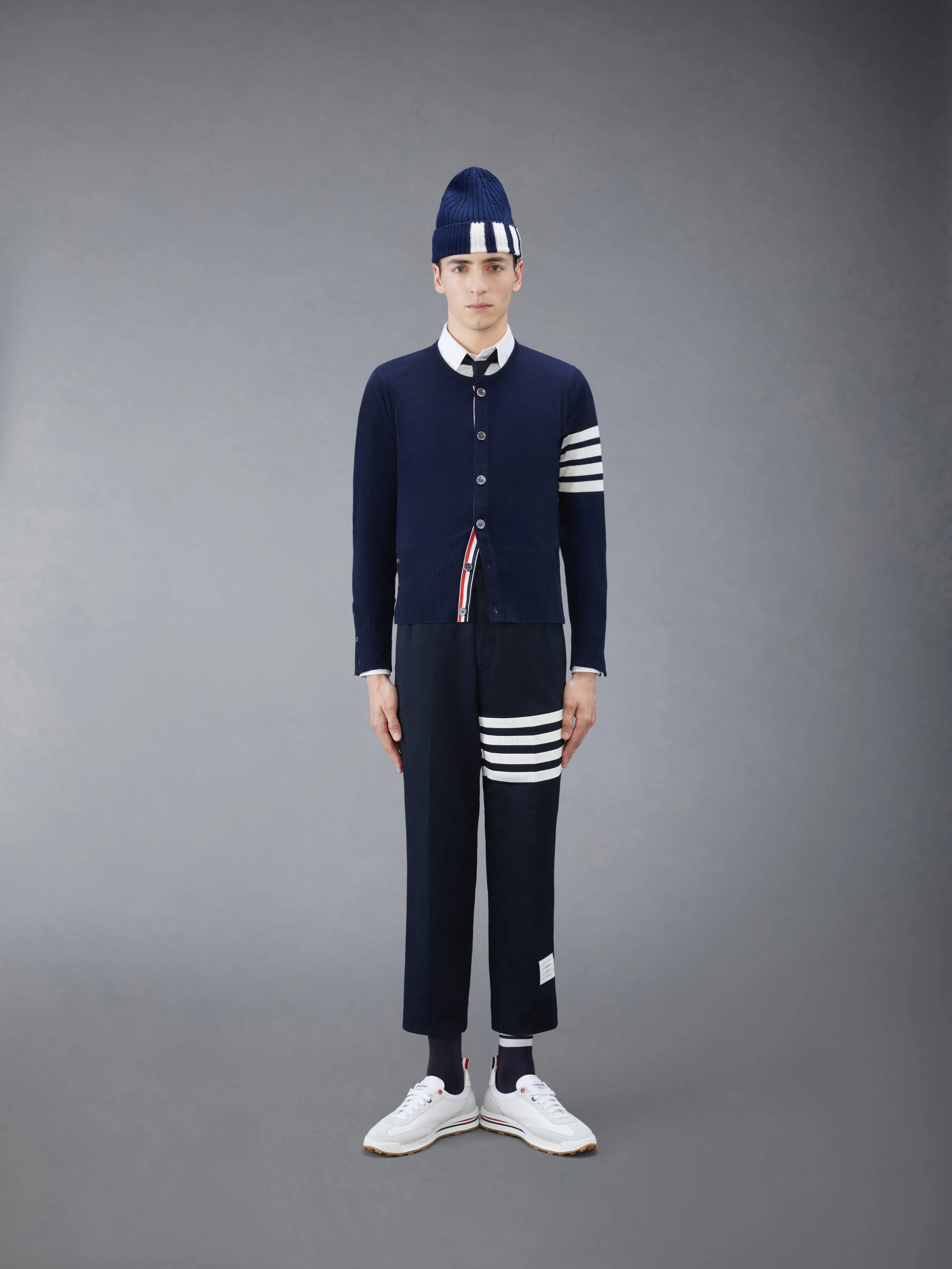 CASHMERE 4-BAR CREW NECK CARDIGAN sold by Thom Browne product image thumbnail 3