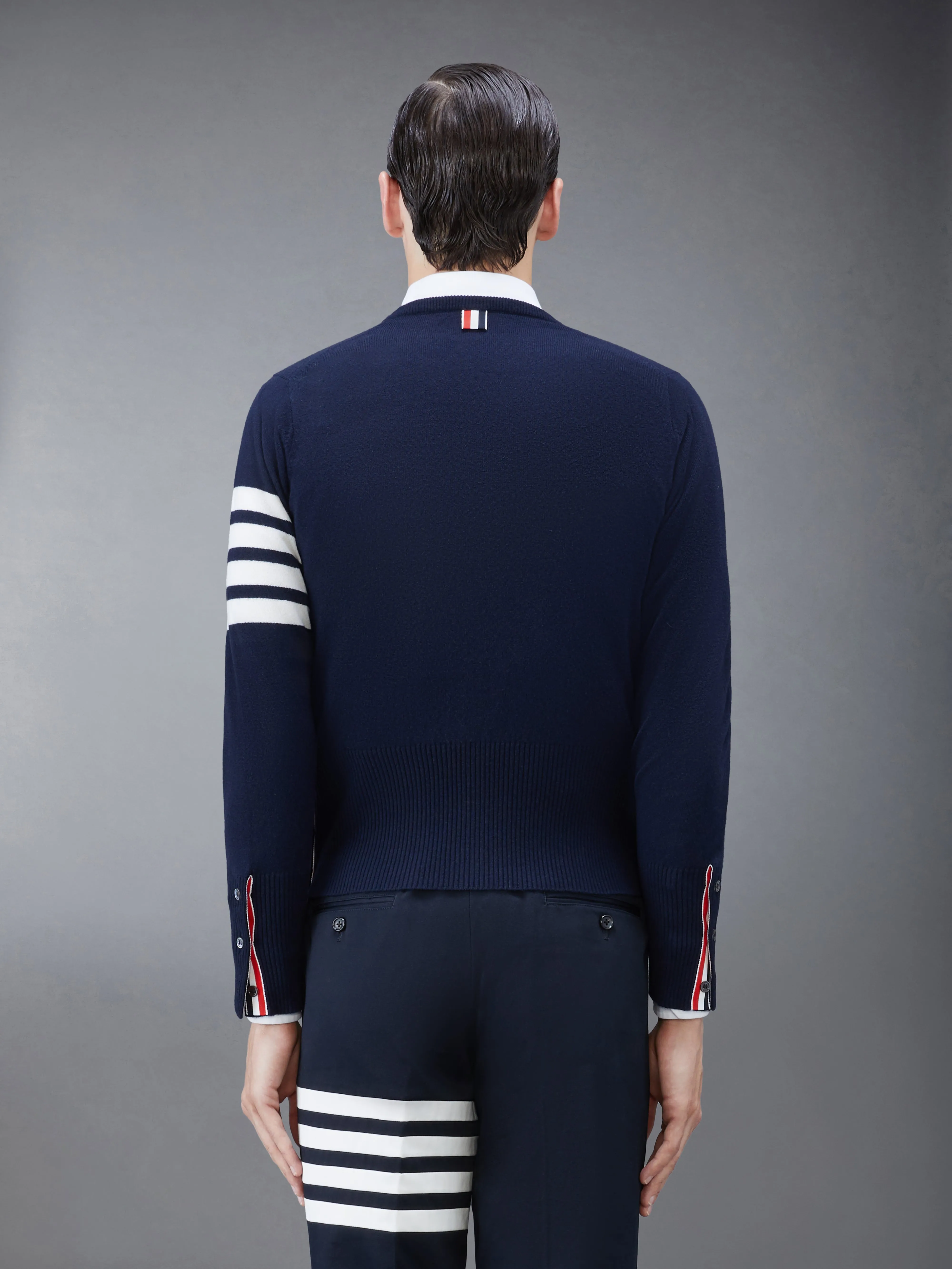 CASHMERE 4-BAR CREW NECK CARDIGAN sold by Thom Browne product image thumbnail 2