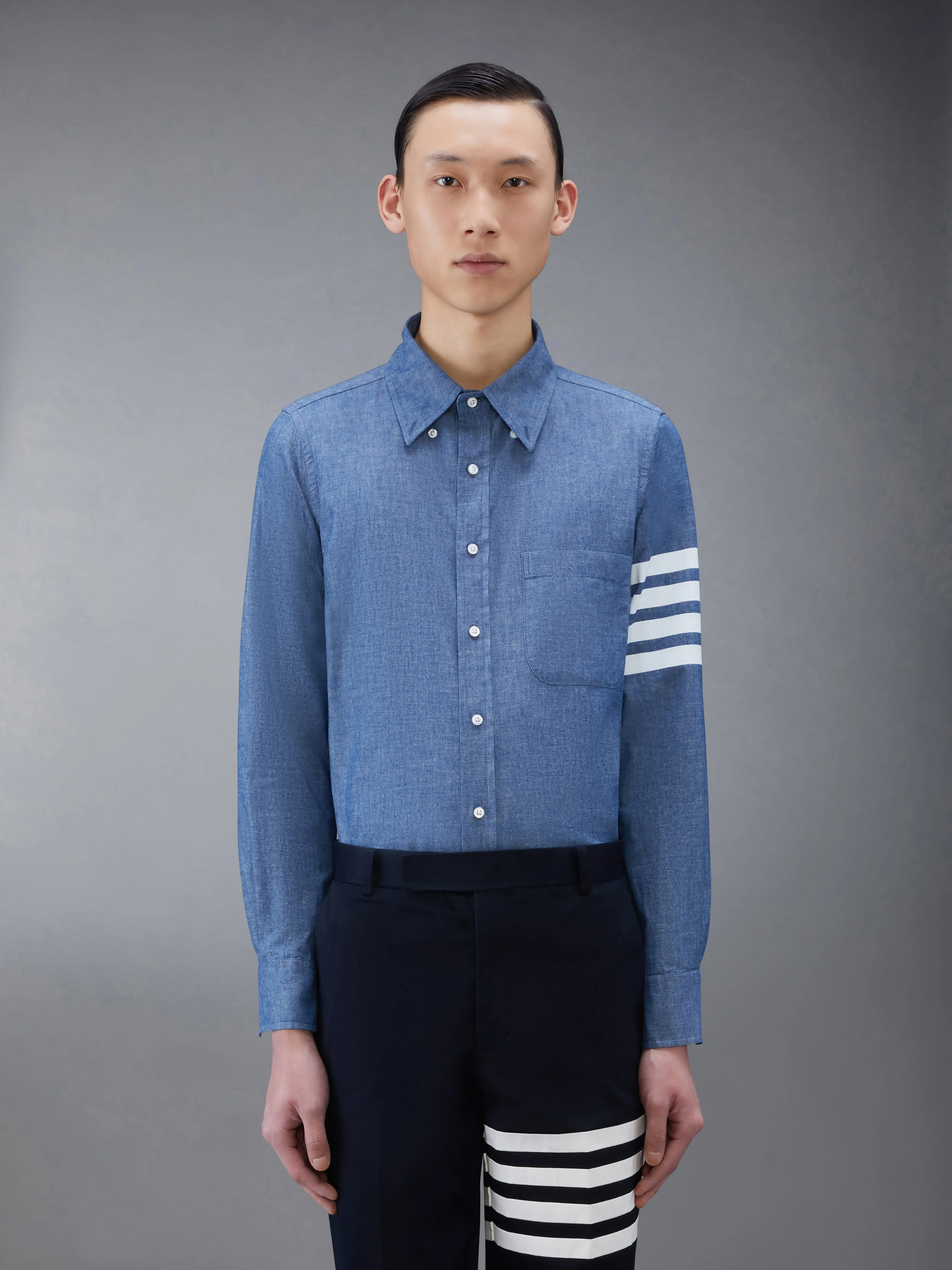 CHAMBRAY 4-BAR SHIRT sold by Thom Browne
