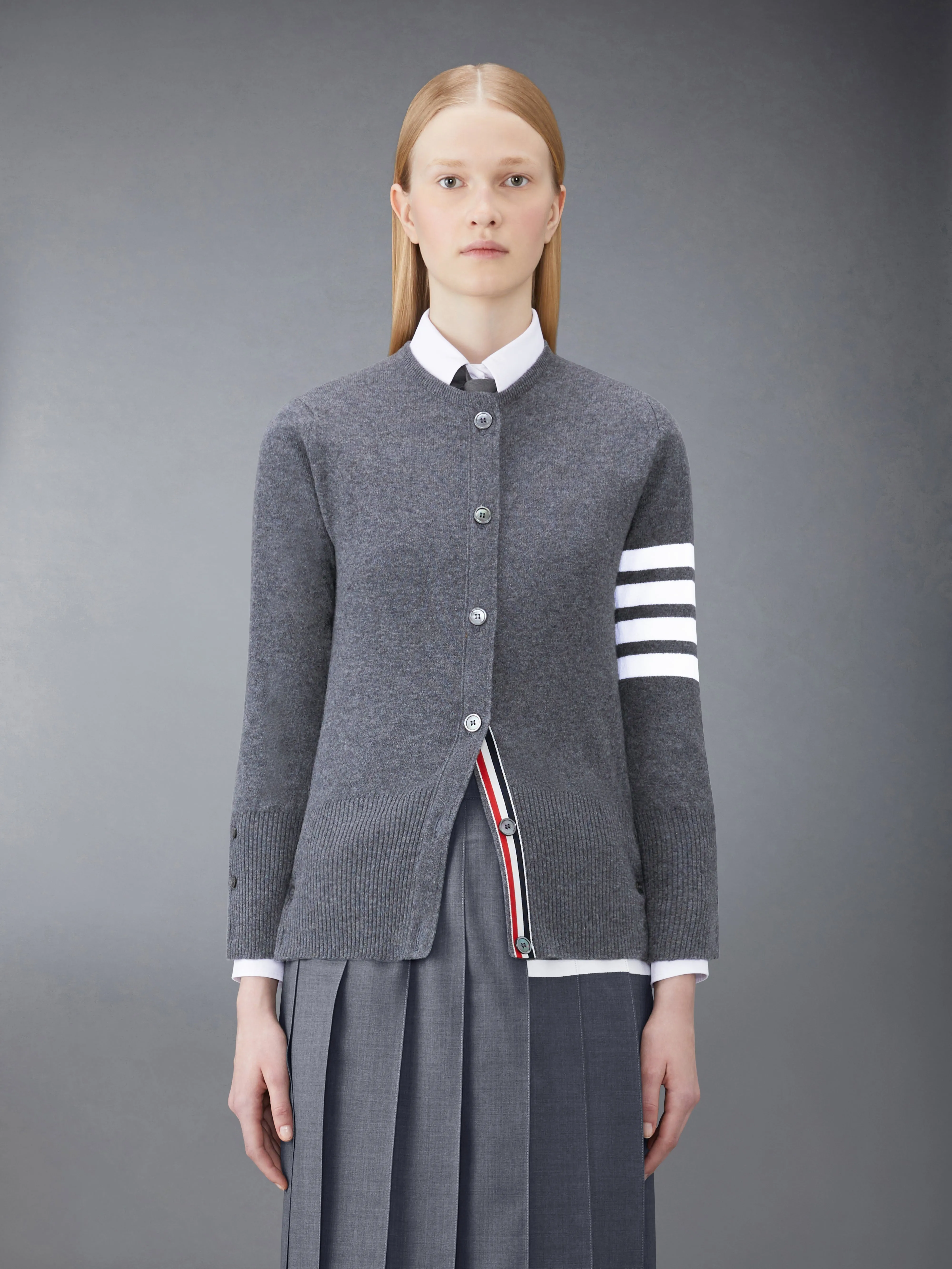 CLASSIC CASHMERE 4-BAR CREW NECK CARDIGAN sold by Thom Browne