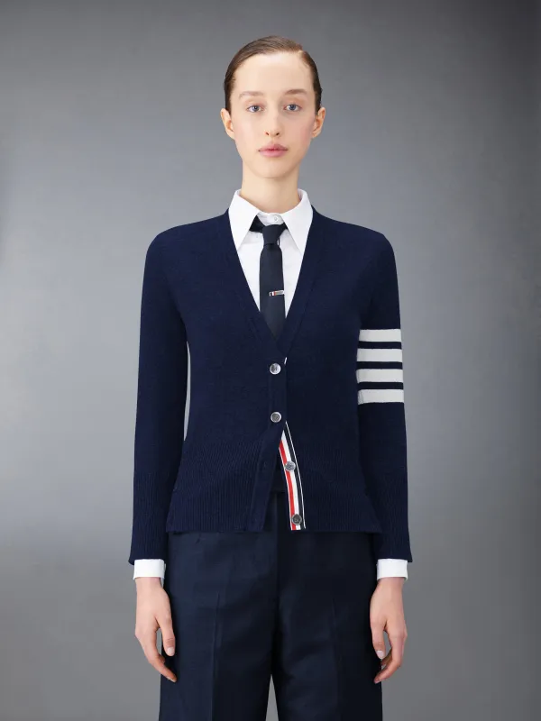 CLASSIC CASHMERE 4-BAR V-NECK CARDIGAN sold by Thom Browne