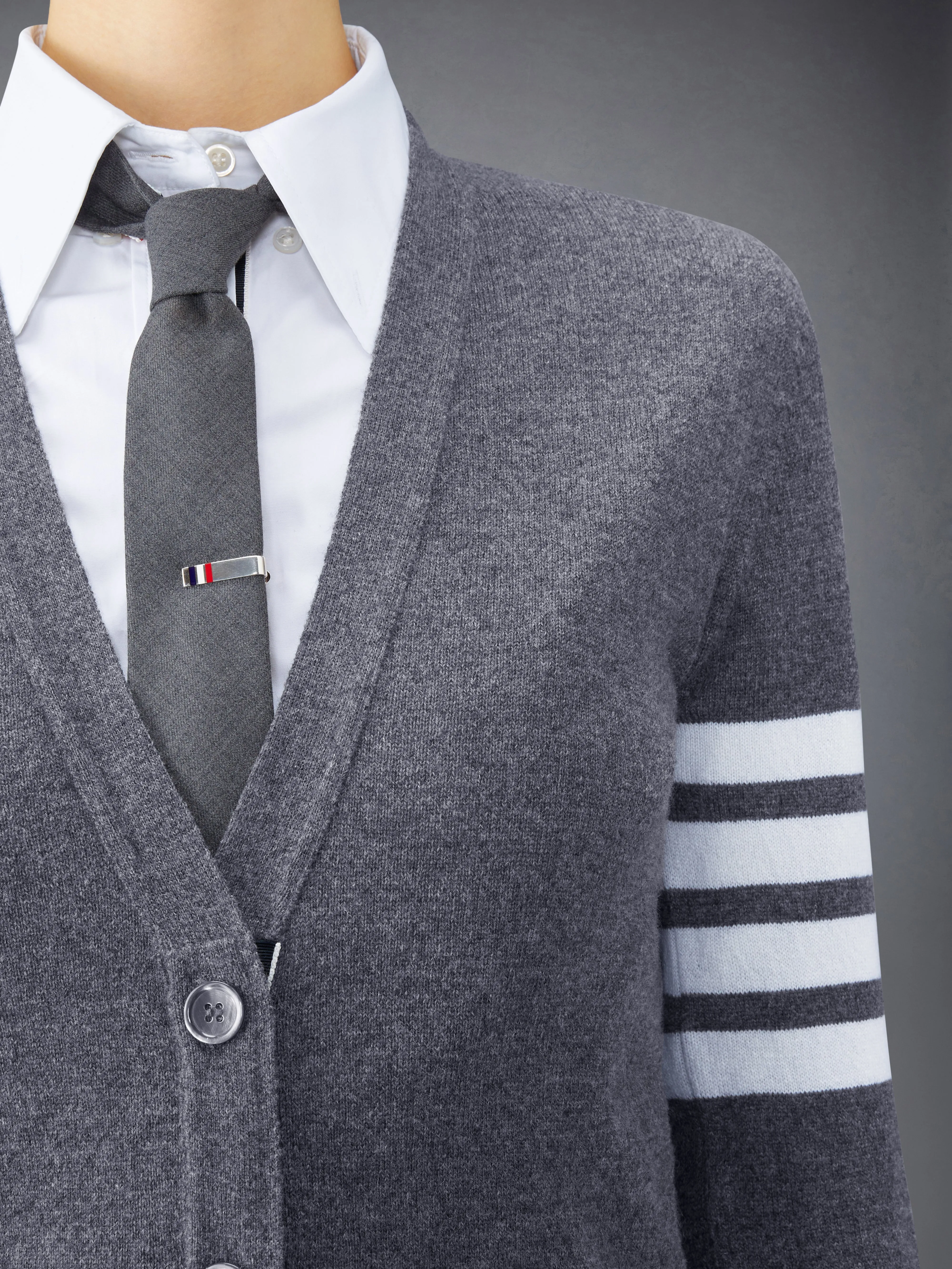 CLASSIC CASHMERE 4-BAR V-NECK CARDIGAN sold by Thom Browne product image thumbnail 5