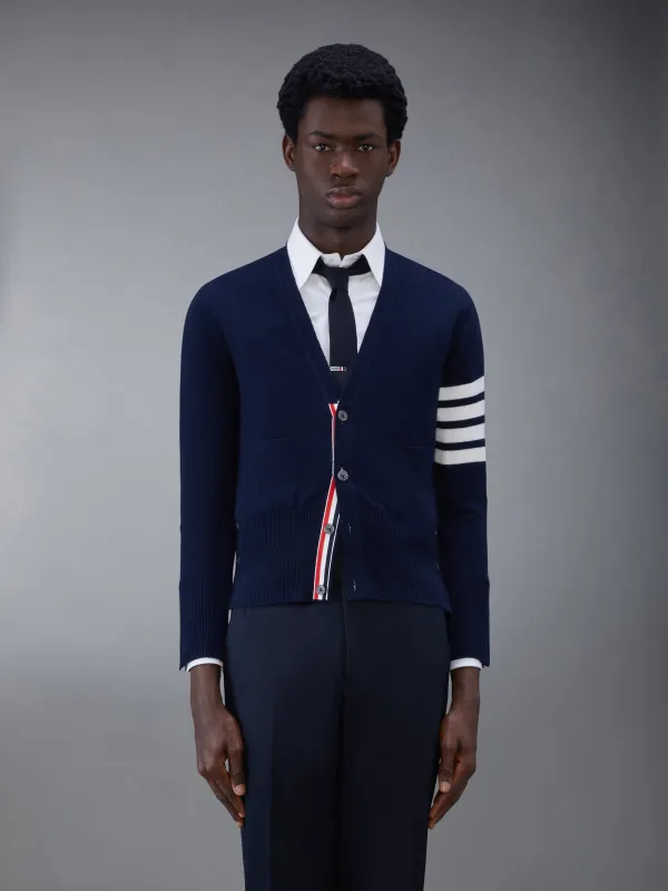 CLASSIC CASHMERE 4-BAR V-NECK CARDIGAN sold by Thom Browne