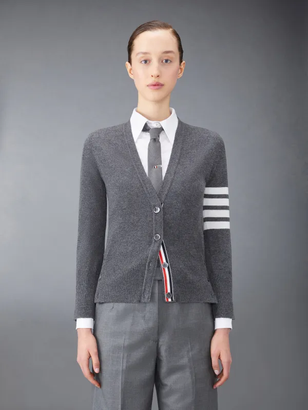 CLASSIC CASHMERE 4-BAR V-NECK CARDIGAN sold by Thom Browne