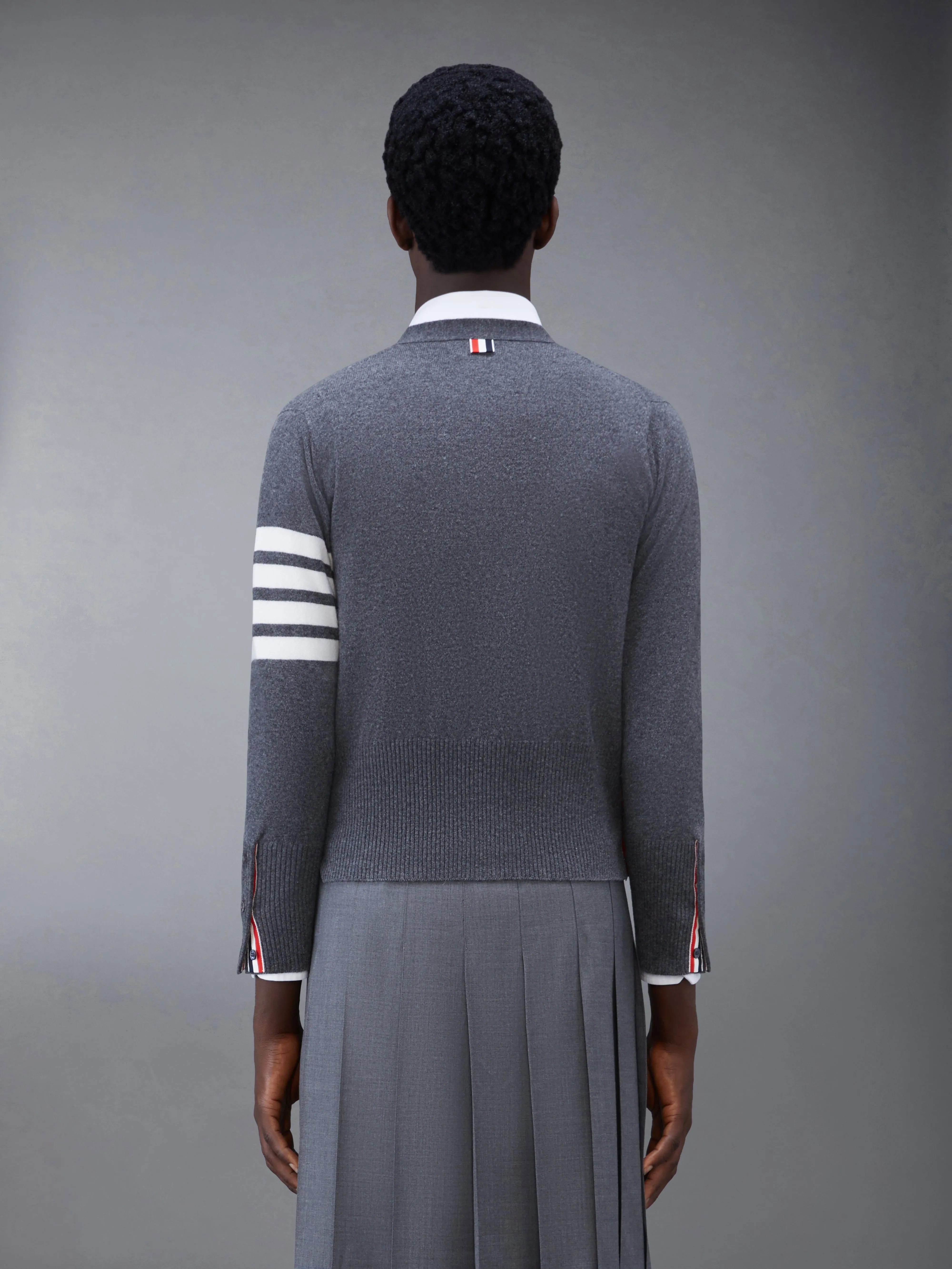 CLASSIC CASHMERE 4-BAR V-NECK CARDIGAN sold by Thom Browne product image thumbnail 2