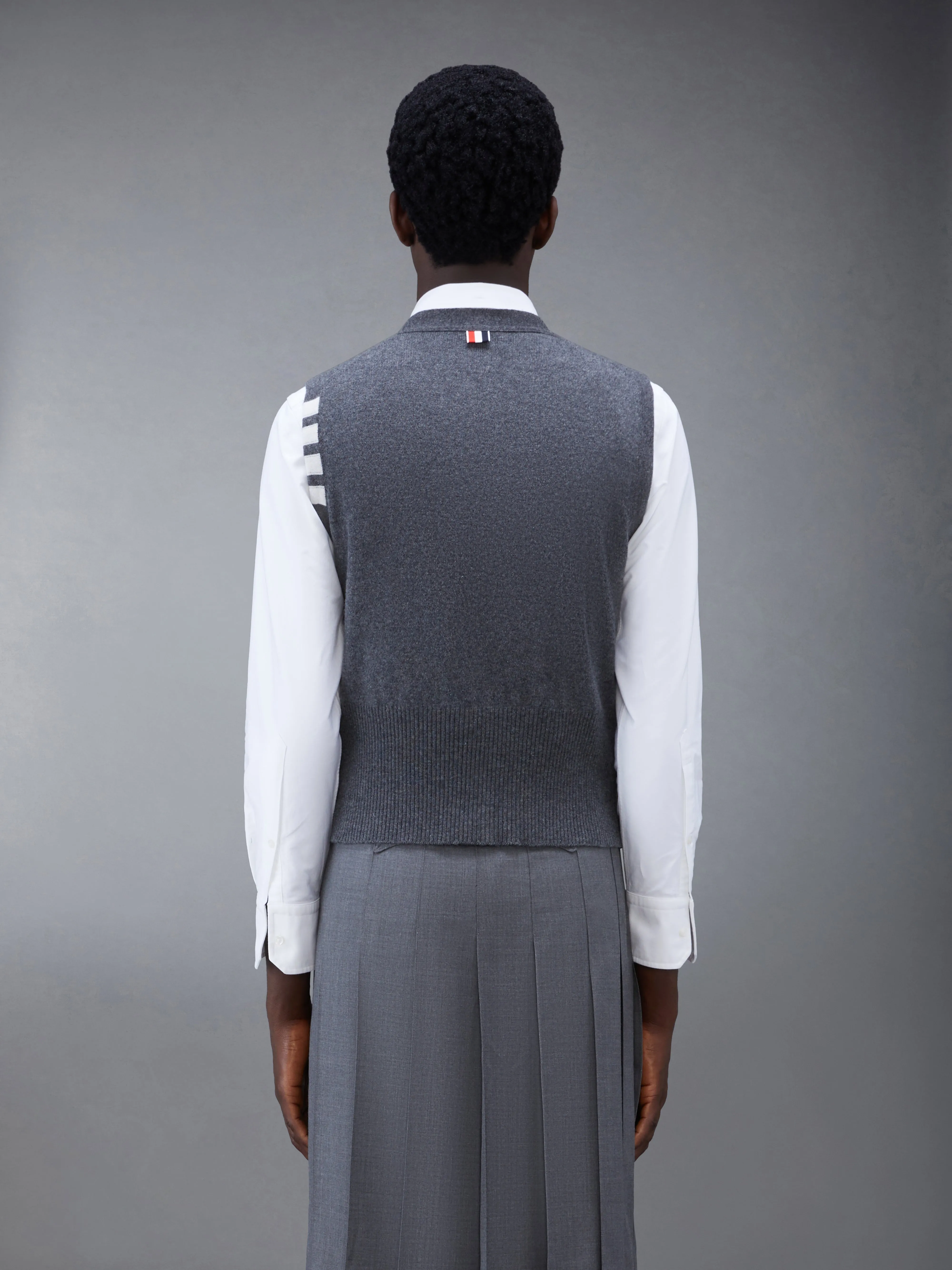 CLASSIC CASHMERE 4-BAR V-NECK CARDIGAN VEST sold by Thom Browne product image thumbnail 2
