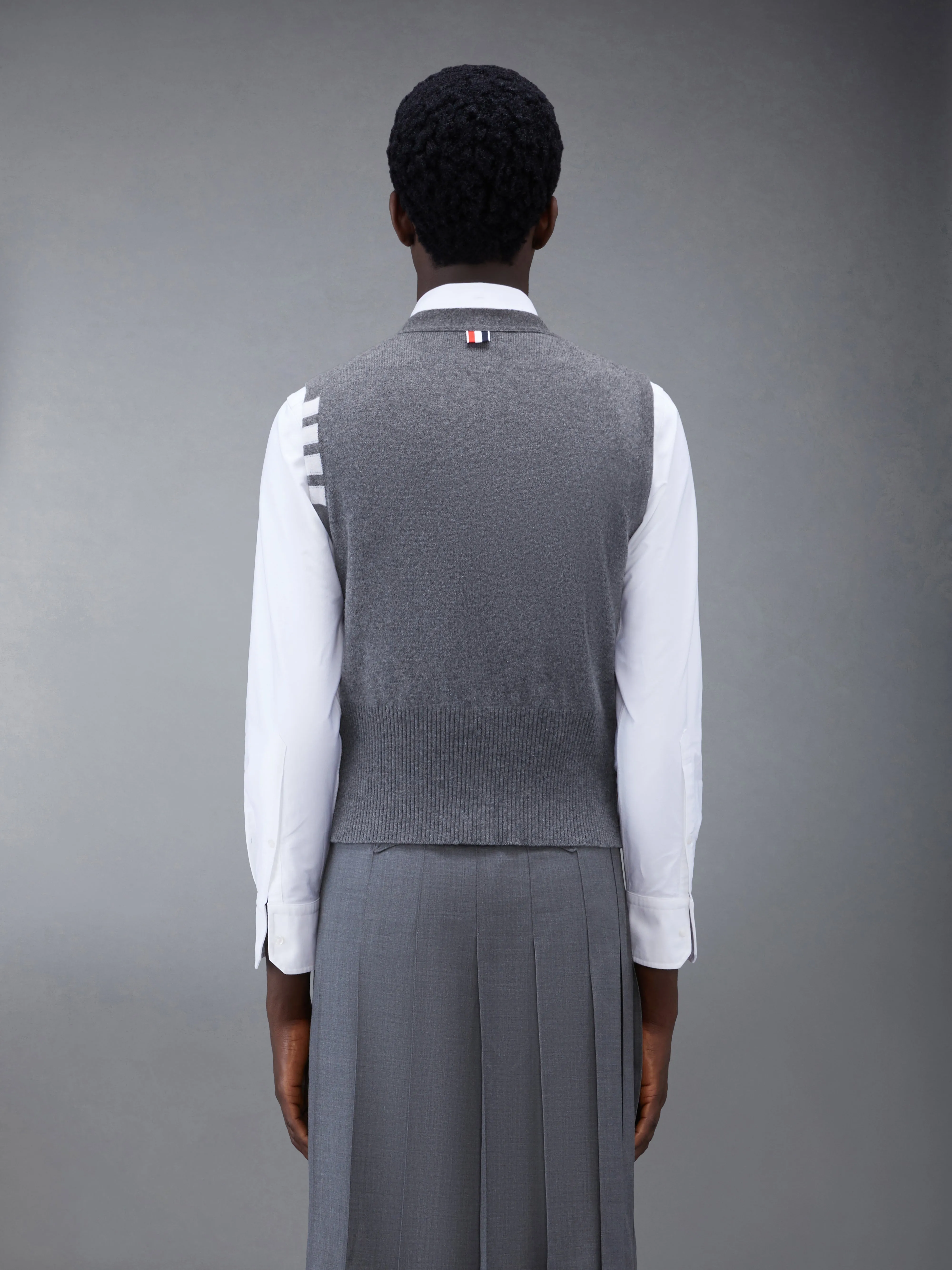 CLASSIC CASHMERE 4-BAR V-NECK CARDIGAN VEST sold by Thom Browne product image thumbnail 2