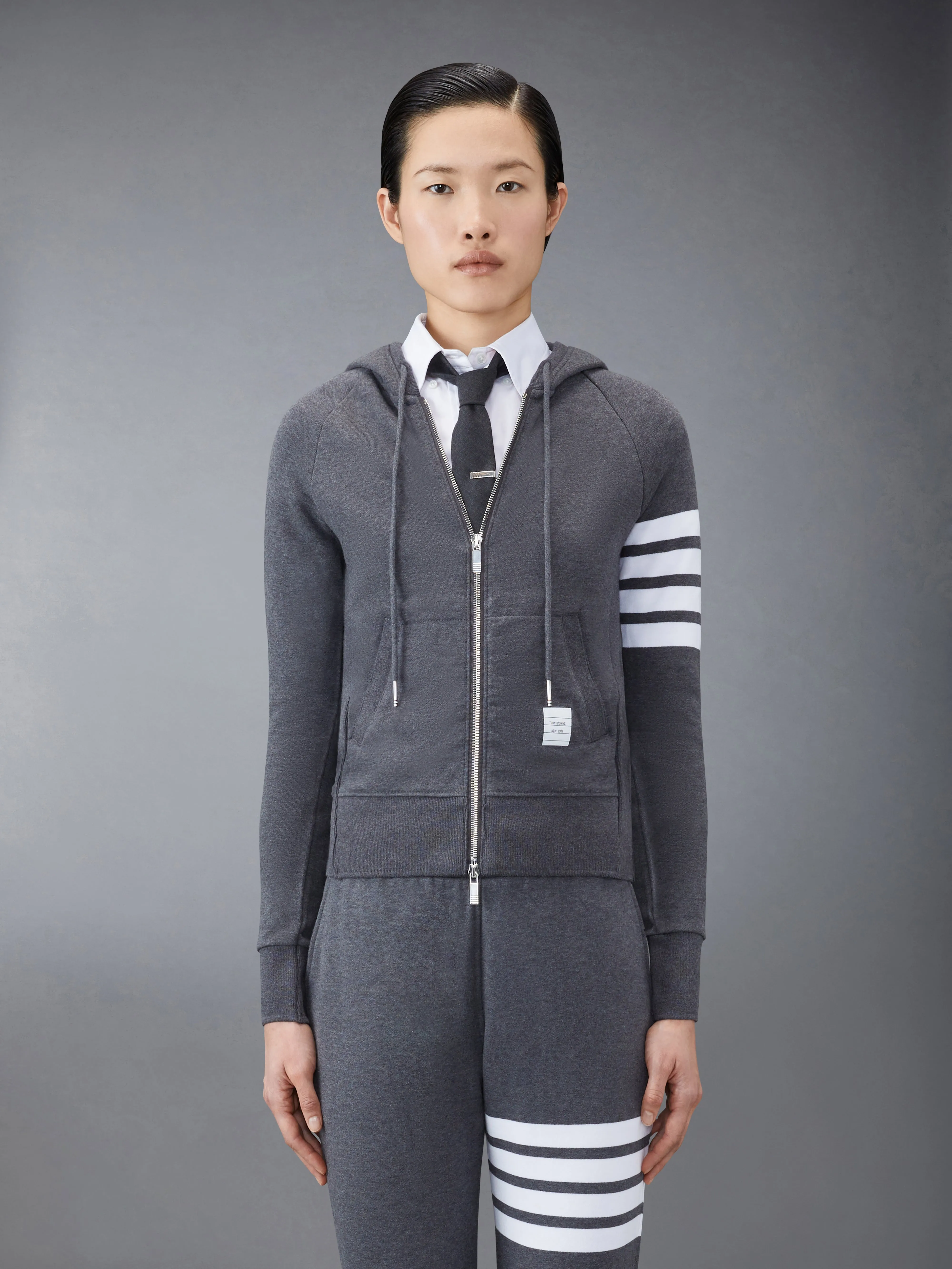 CLASSIC LOOPBACK 4-BAR FULL ZIP HOODIE sold by Thom Browne