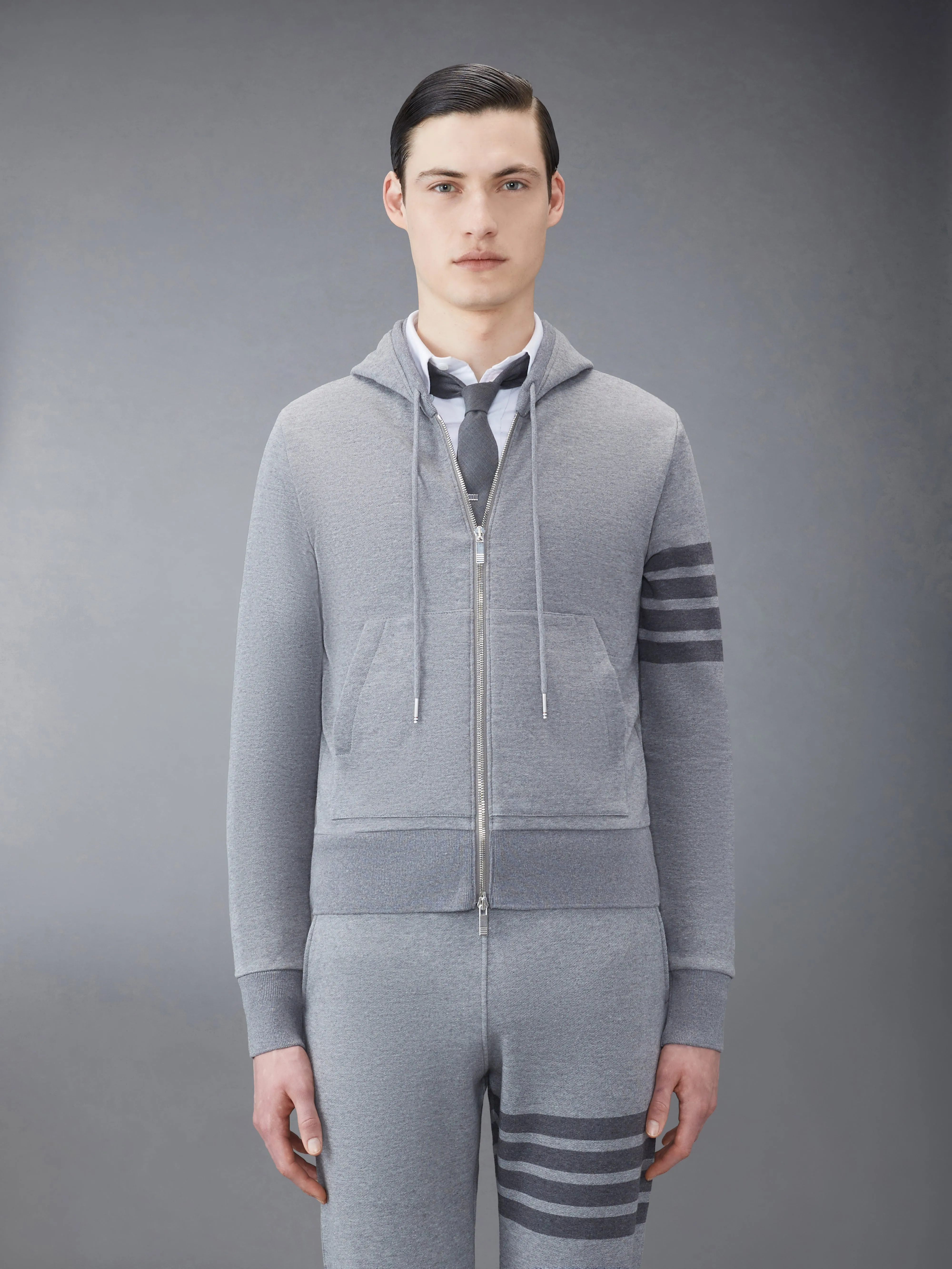 CLASSIC LOOPBACK 4-BAR FULL ZIP HOODIE sold by Thom Browne