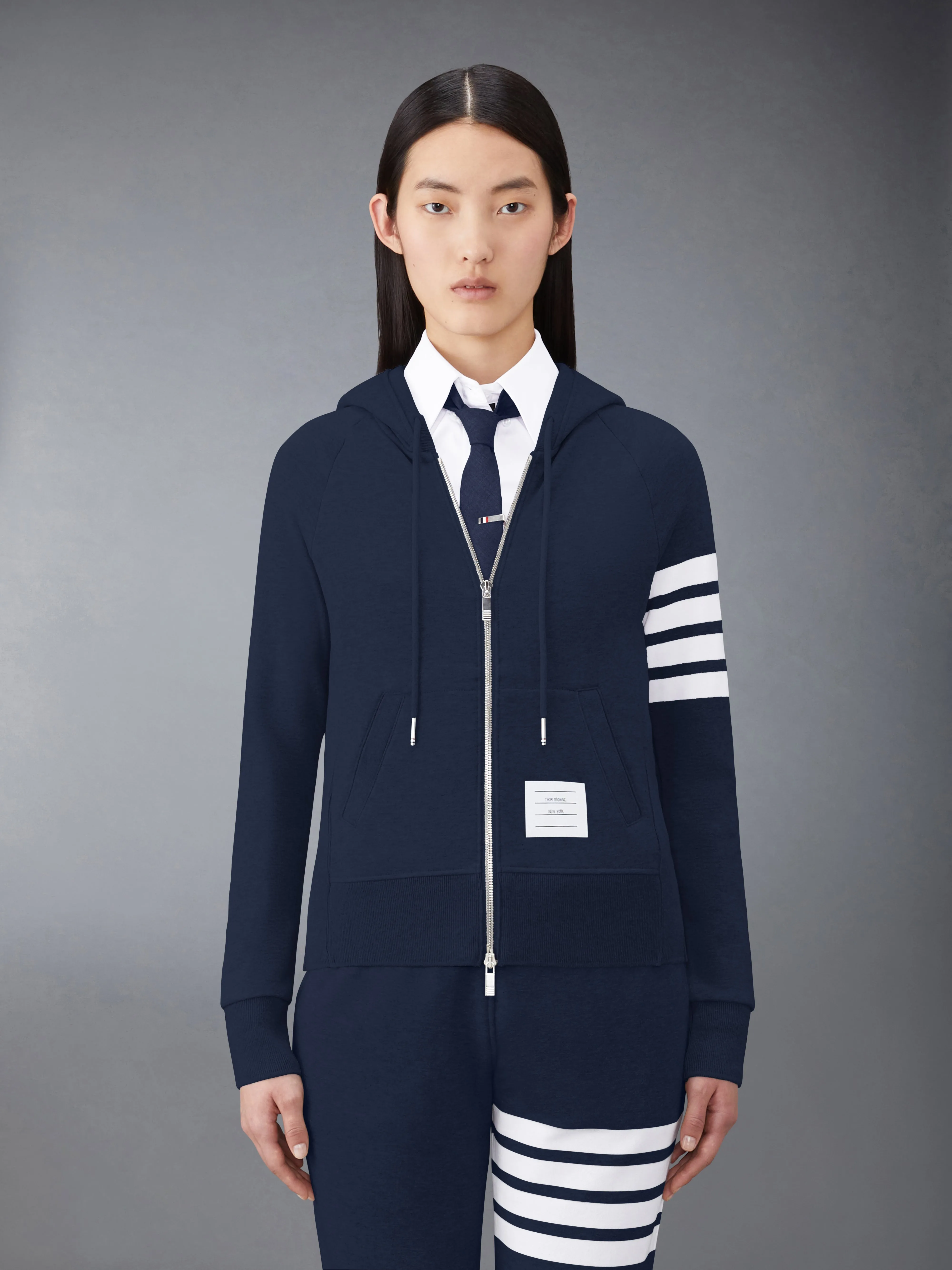 CLASSIC LOOPBACK 4-BAR FULL ZIP HOODIE sold by Thom Browne
