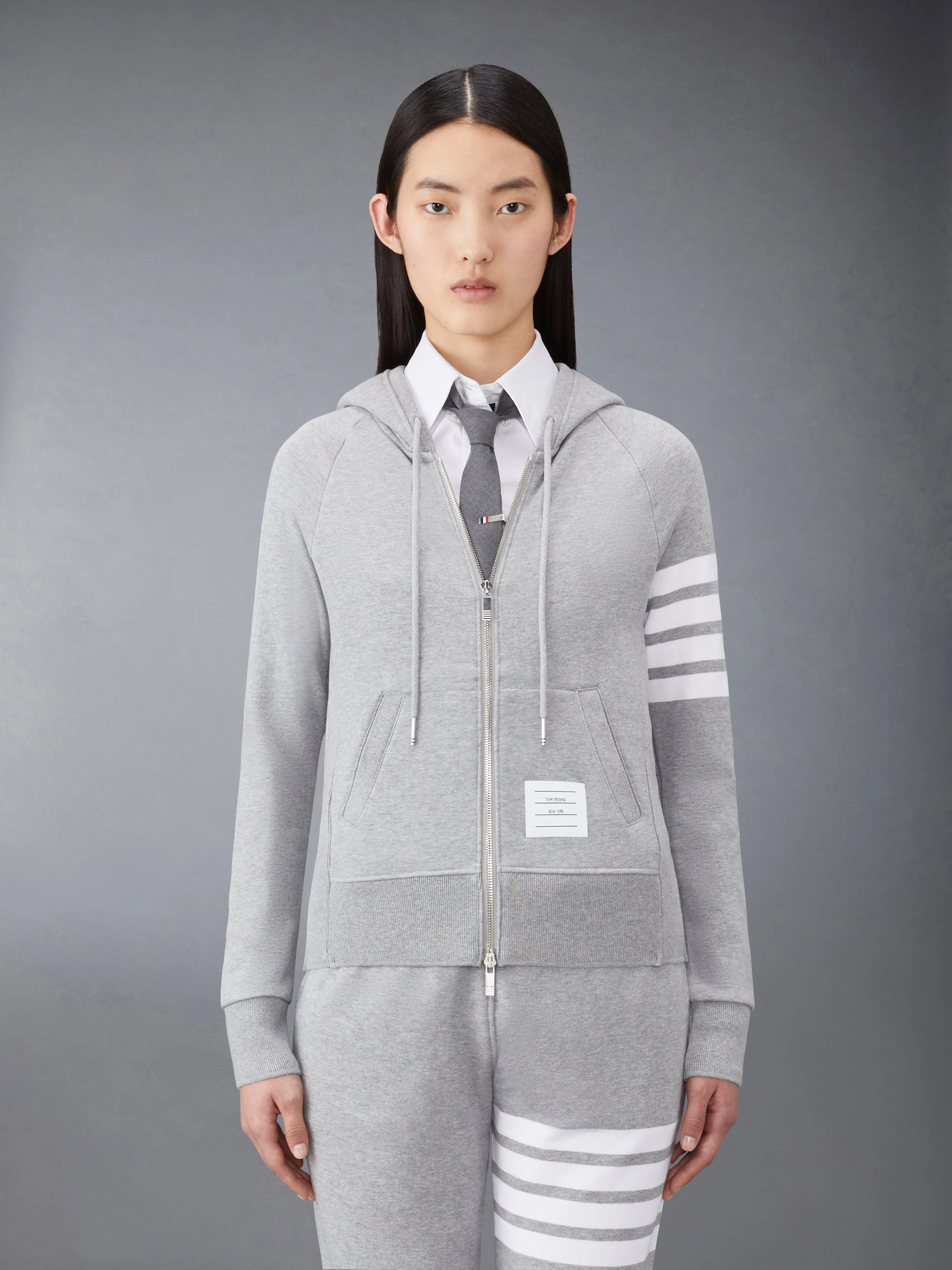 CLASSIC LOOPBACK 4-BAR FULL ZIP HOODIE sold by Thom Browne