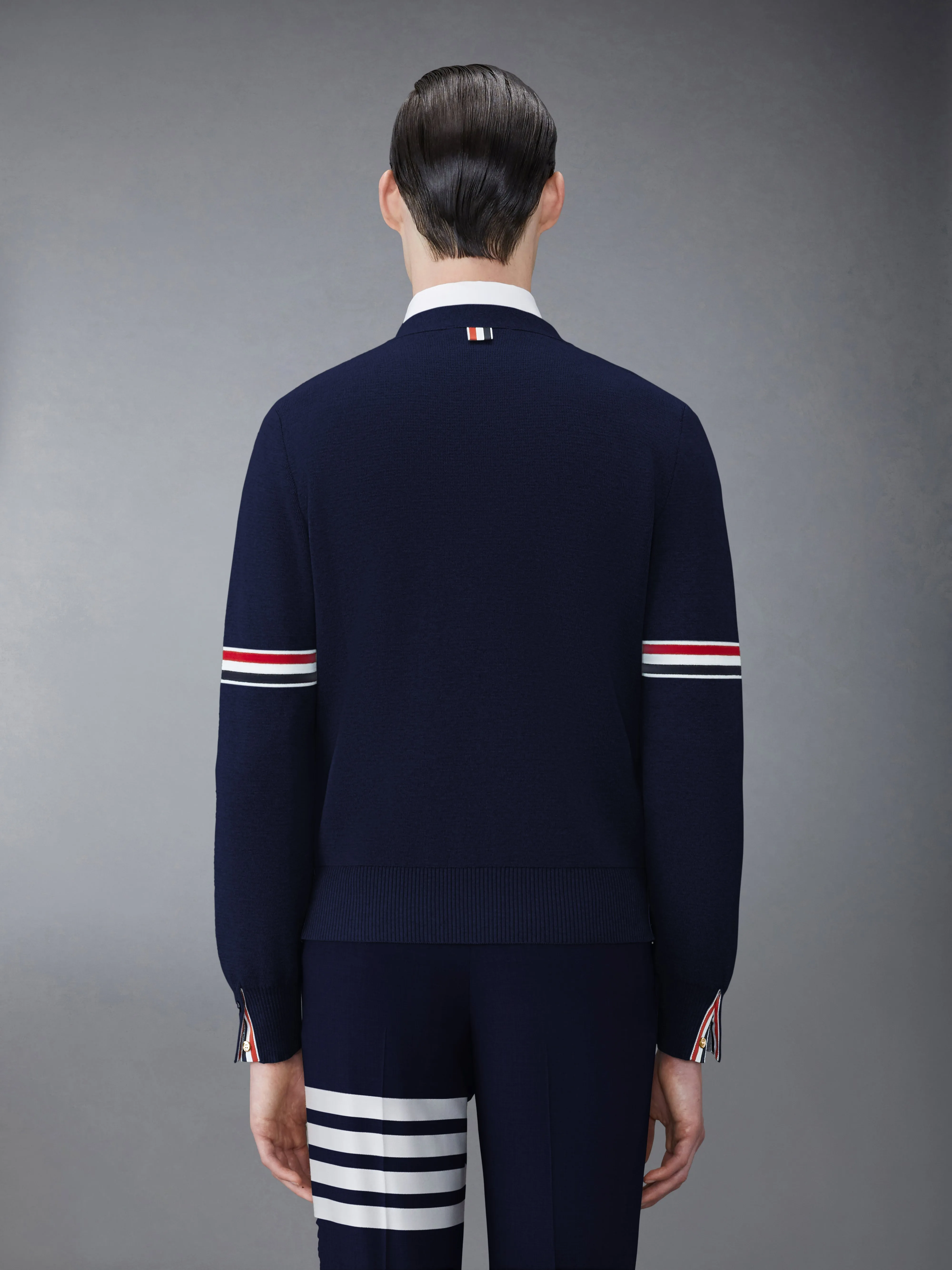 COTTON MILANO STITCH V-NECK CARDIGAN sold by Thom Browne product image thumbnail 2