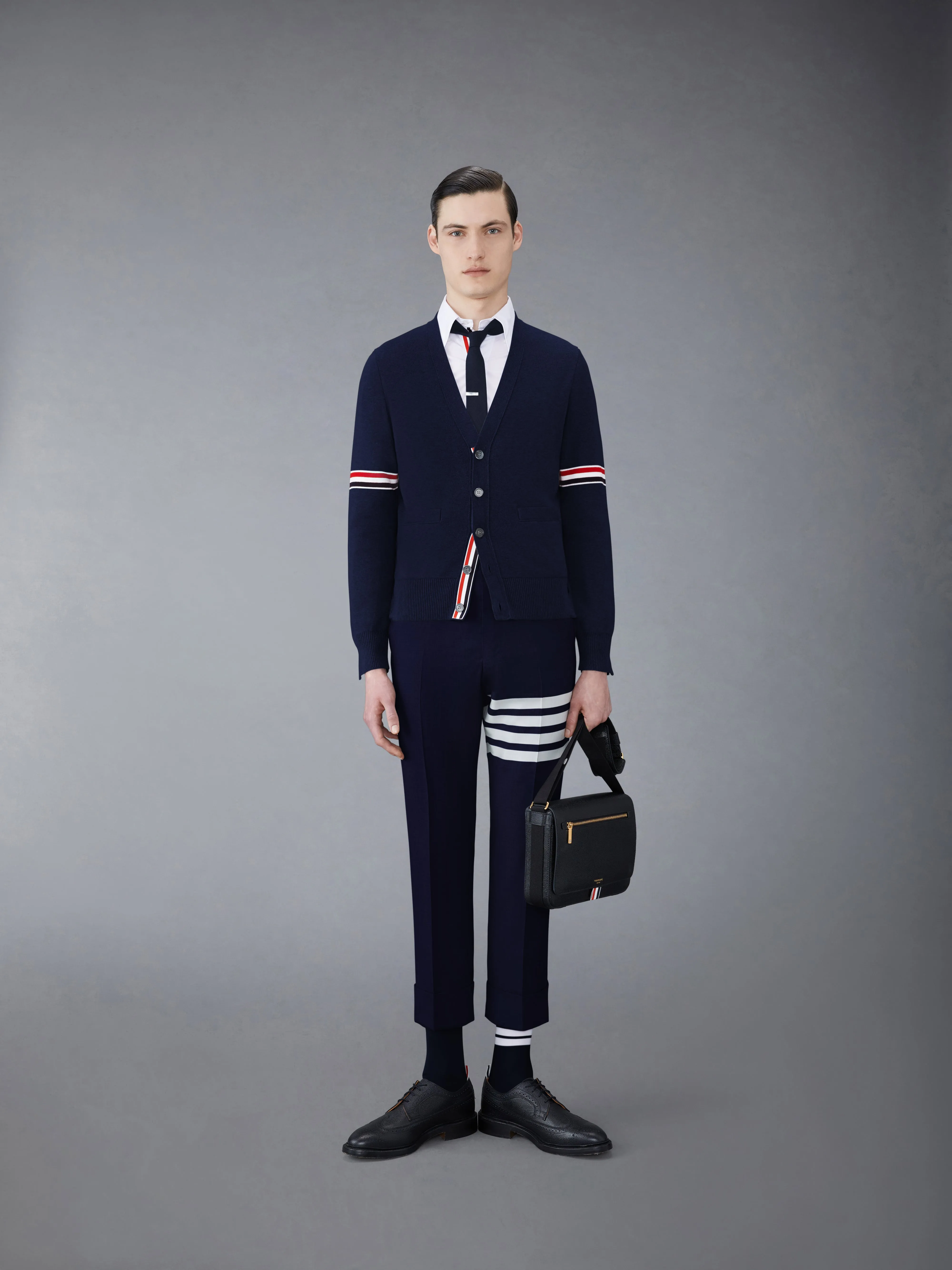 COTTON MILANO STITCH V-NECK CARDIGAN sold by Thom Browne product image thumbnail 3