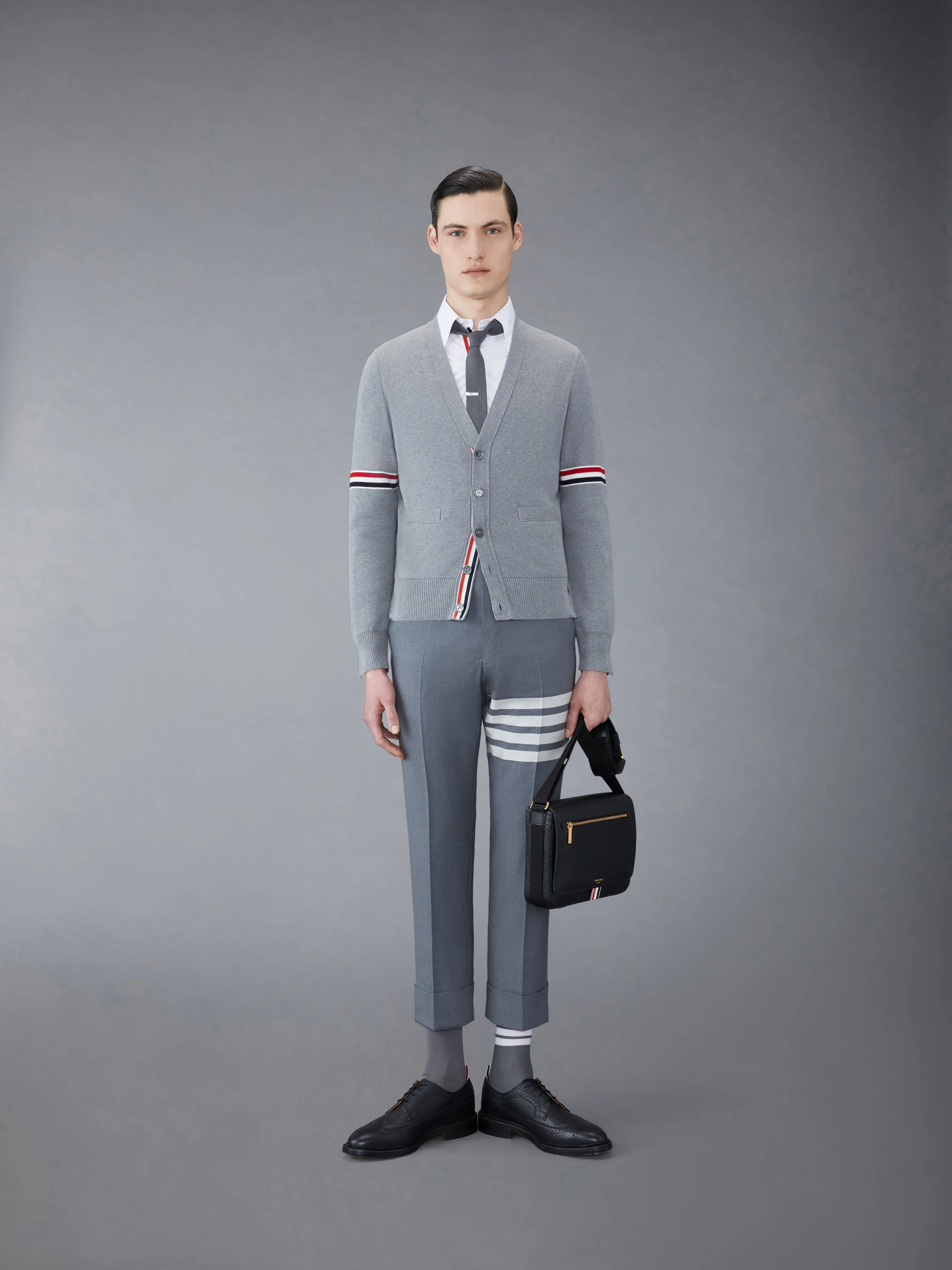 COTTON MILANO STITCH V-NECK CARDIGAN sold by Thom Browne product image thumbnail 3