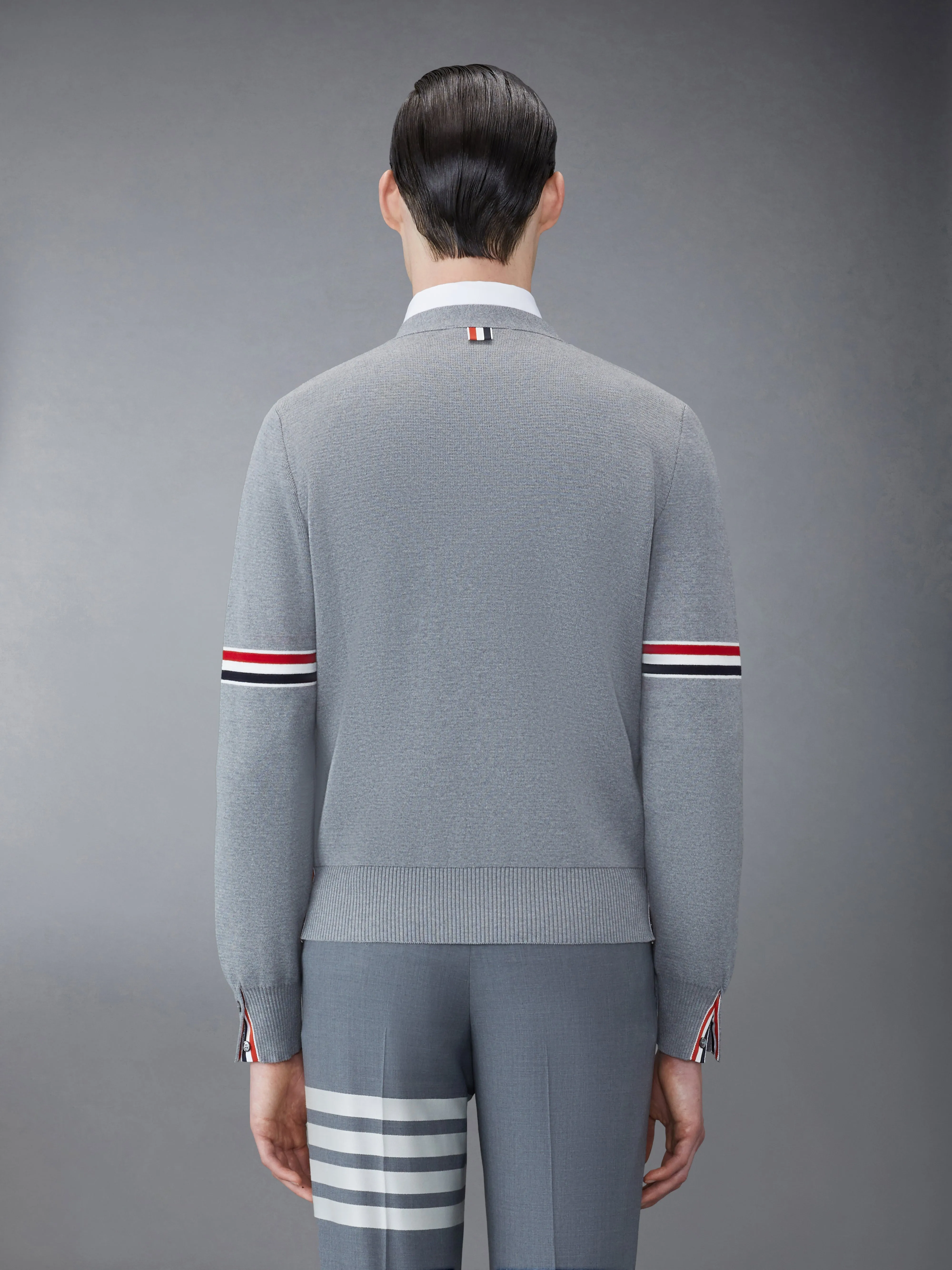 COTTON MILANO STITCH V-NECK CARDIGAN sold by Thom Browne product image thumbnail 2